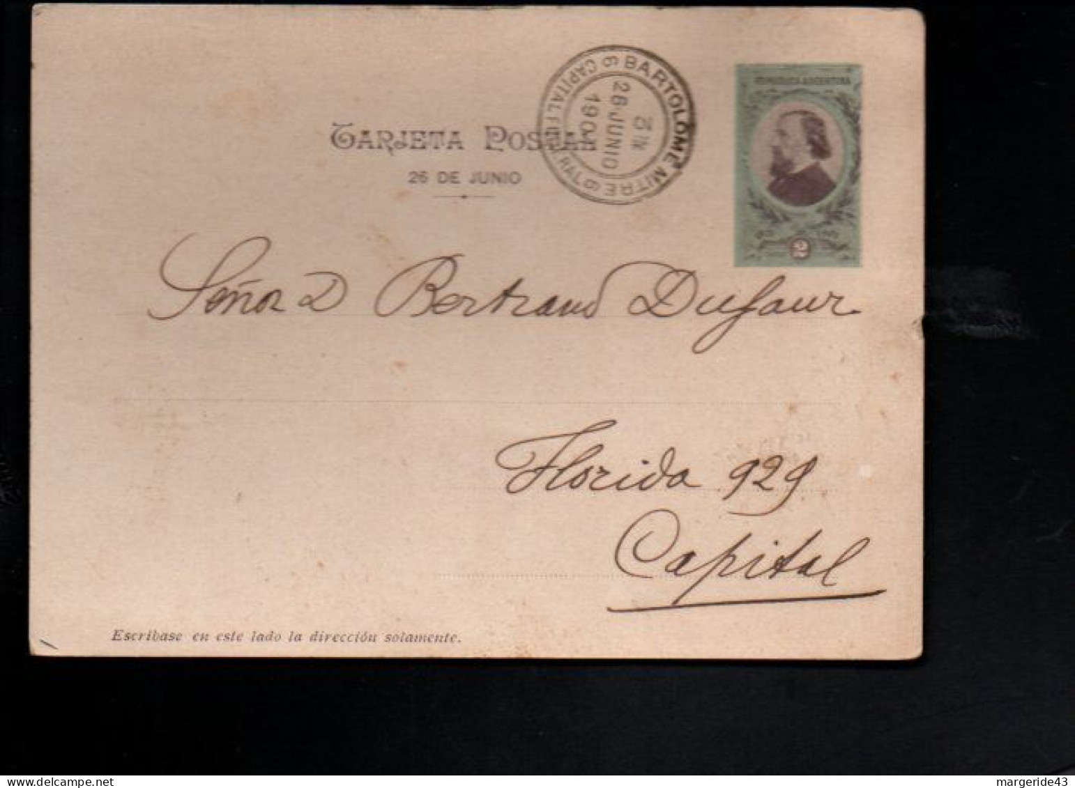 ARGENTINE ENTIER CARTE STATUE GENERAL BELGRANO 1904 - Storia Postale