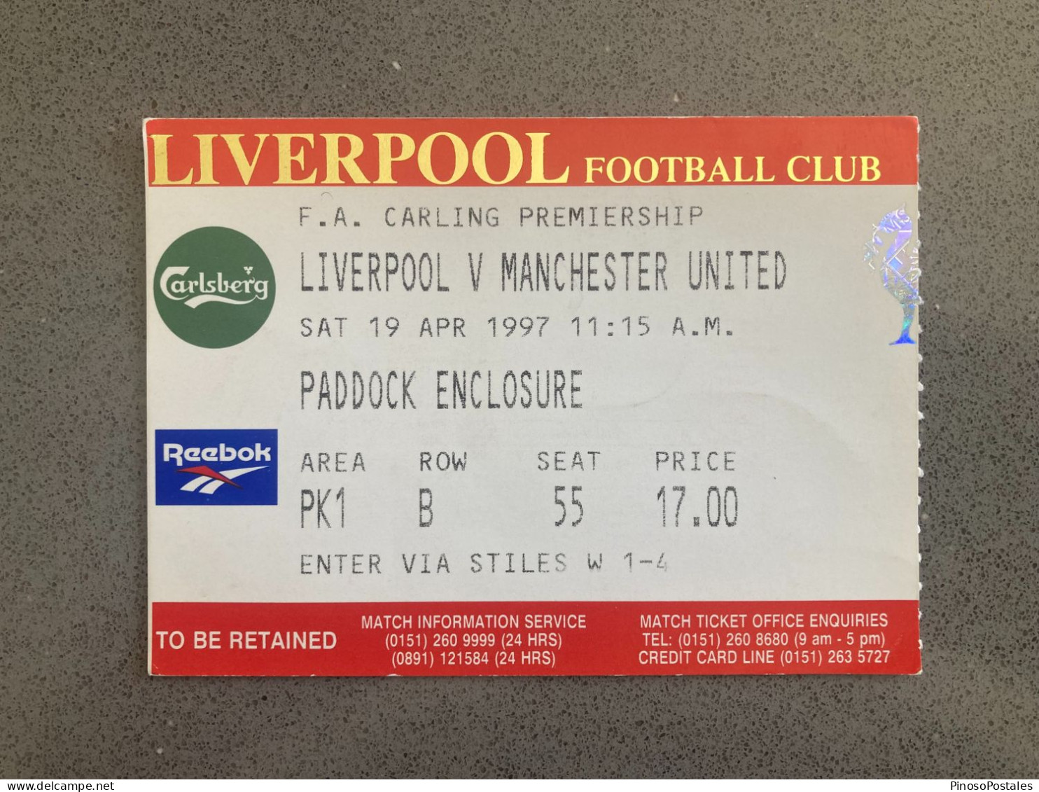 Liverpool V Manchester United 1996-97 Match Ticket - Tickets & Toegangskaarten