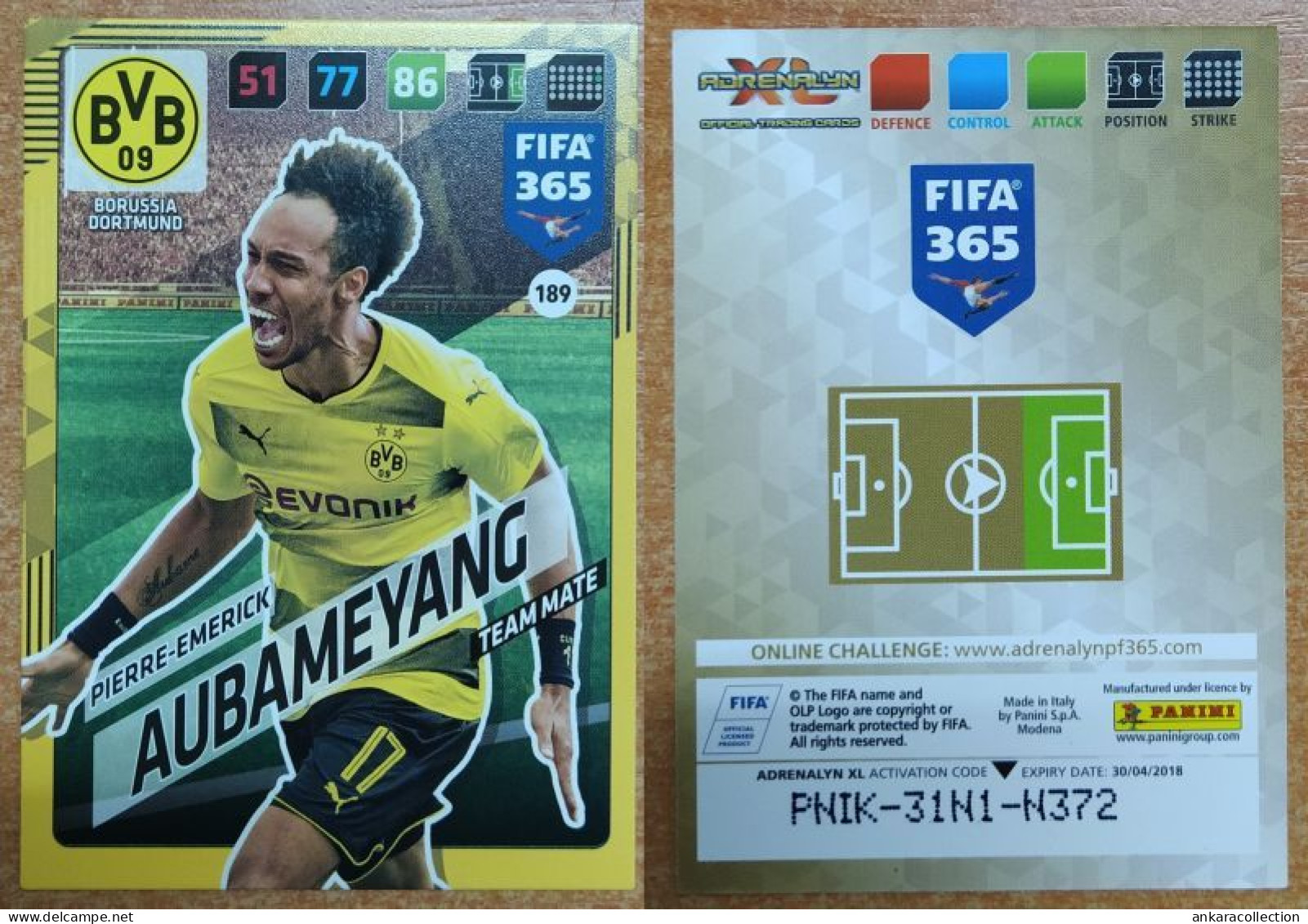 AC - 189 PIERRE EMERICK AUBAMEYANG  BORUSSIA DORTMUND  PANINI FIFA 365 2018 ADRENALYN TRADING CARD - Tarjetas