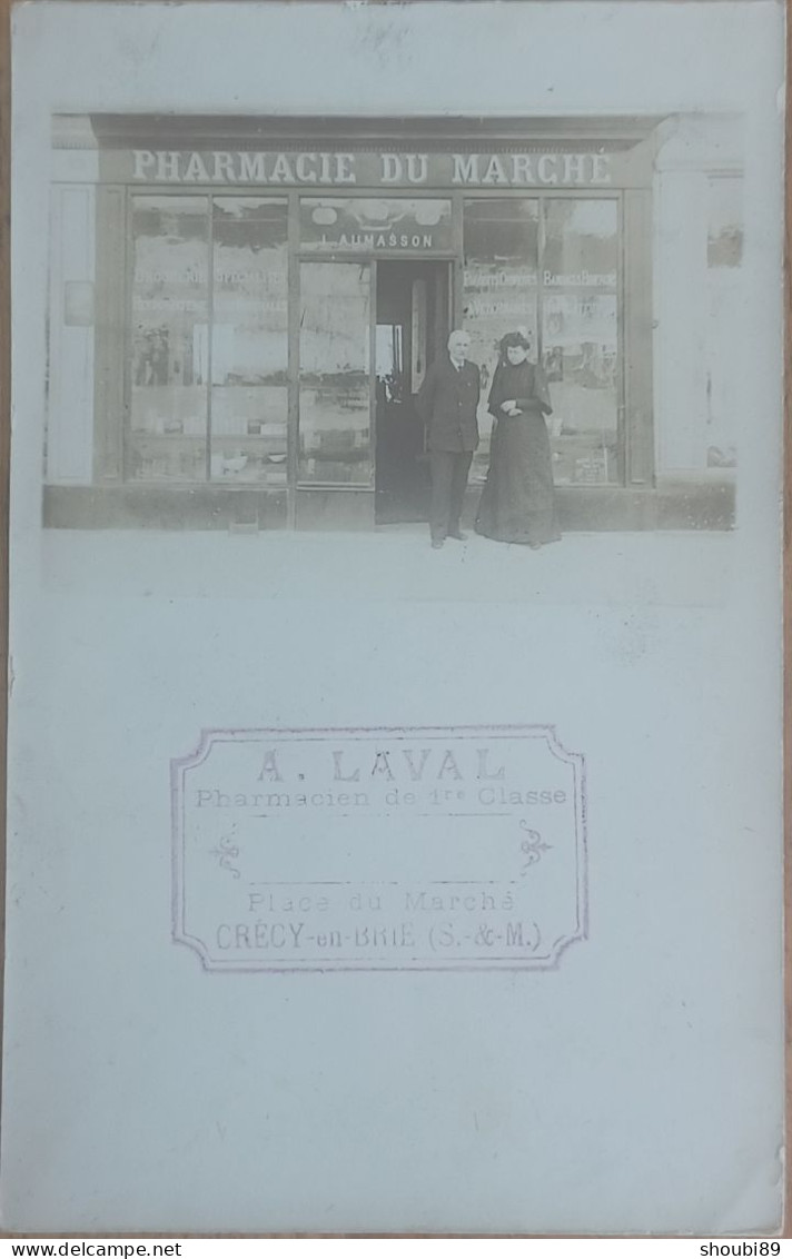 AUMASSON PHARMACIEN PLACE AUGUSTE MÉTIVIER PARIS CRÉCY EN BRIE MAGASIN DEVANTURE CARTE PHOTO - Arrondissement: 20