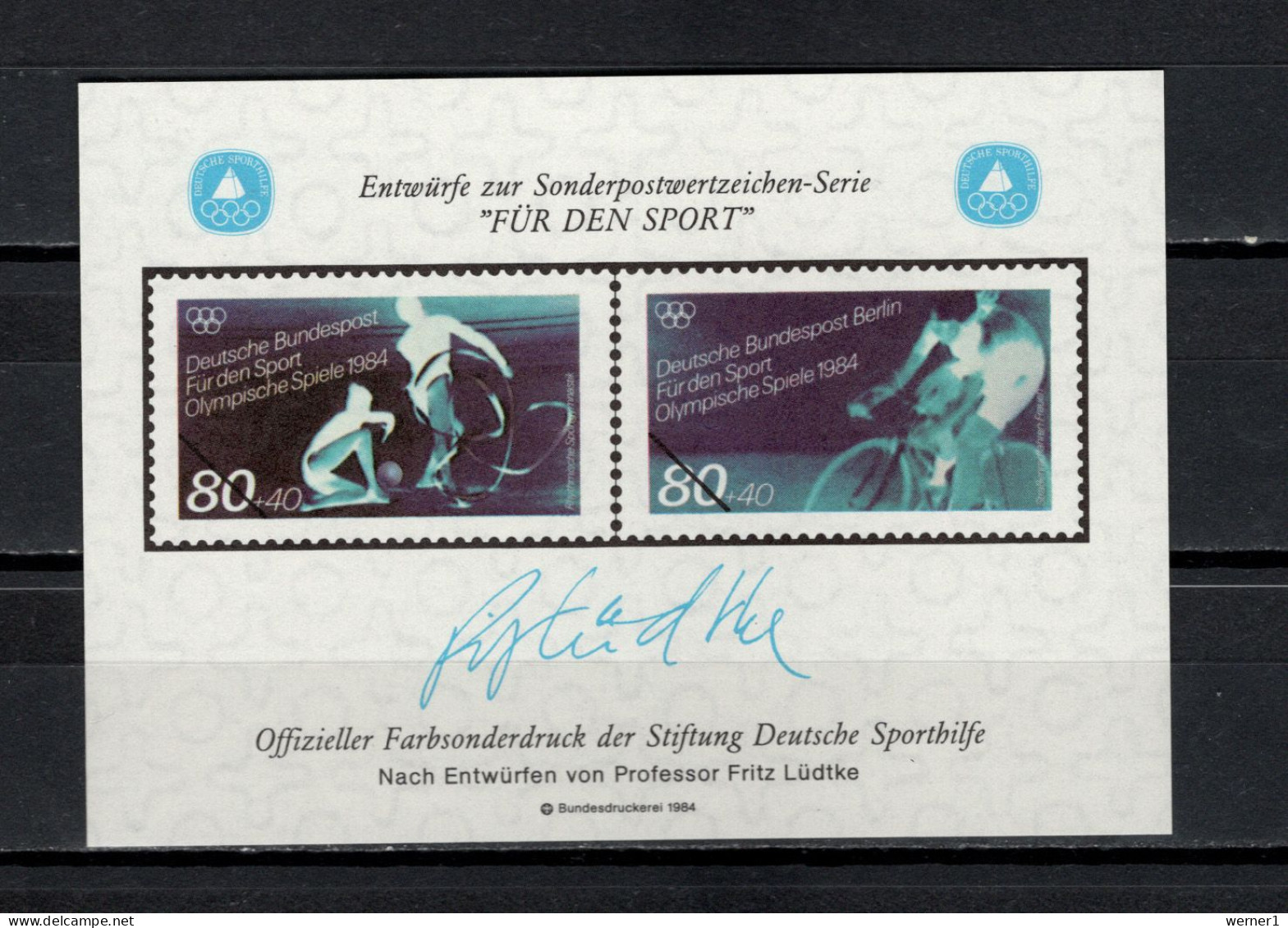 Germany 1984 Olympic Games Los Angeles, Gymnastics, Cycling  Vignette MNH - Sommer 1984: Los Angeles