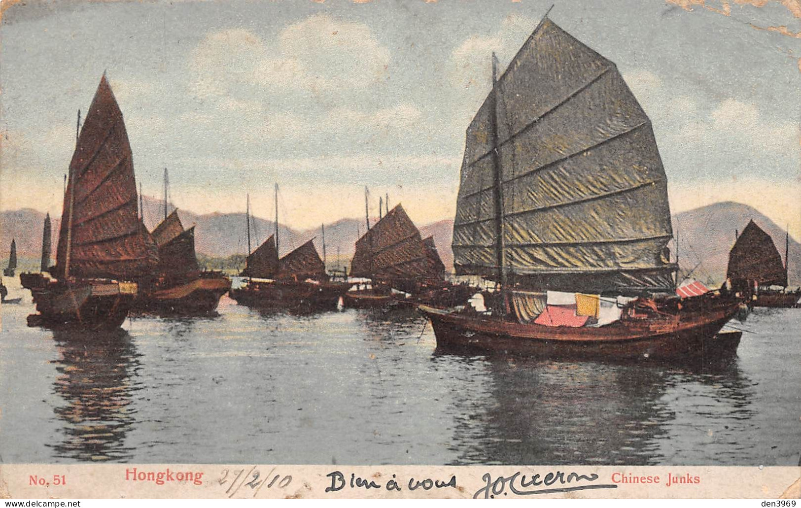 HONG KONG - Hongkong - Chinese Junks - Jonques Chinoises - Tirage Couleurs - Précurseur Voyagé 1910 (2 Scans) - Cina (Hong Kong)