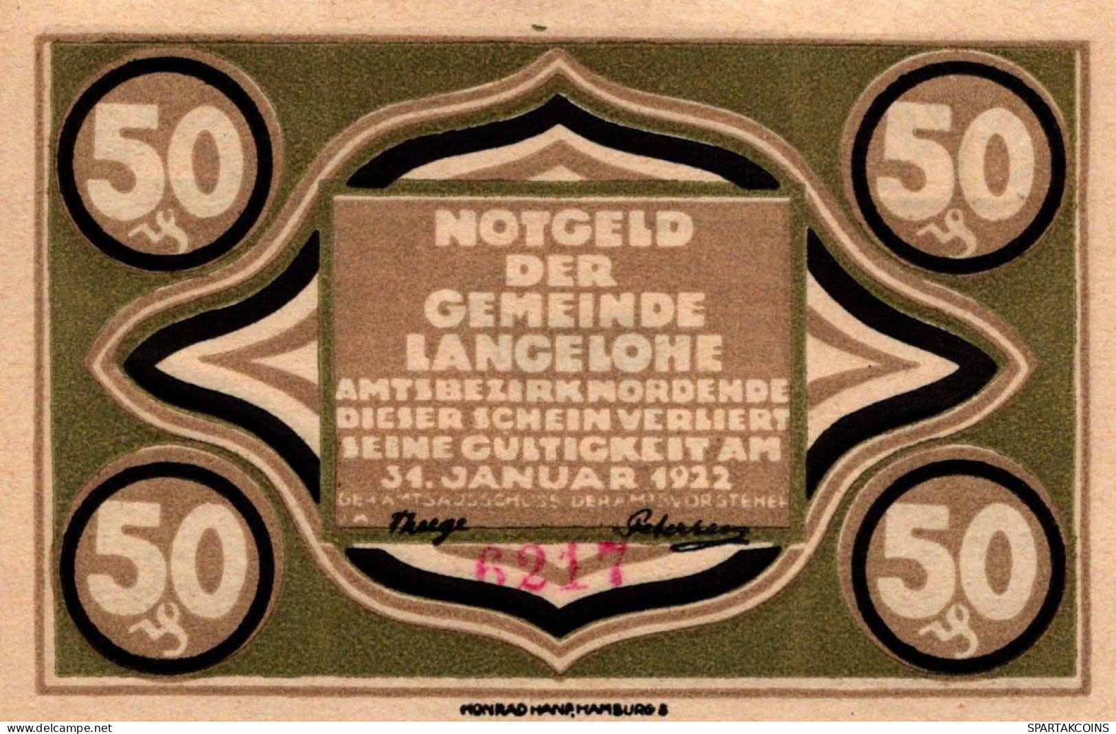 50 PFENNIG 1914-1928 Stadt LANGELOHE Schleswig-Holstein UNC DEUTSCHLAND #PB960 - [11] Emissions Locales