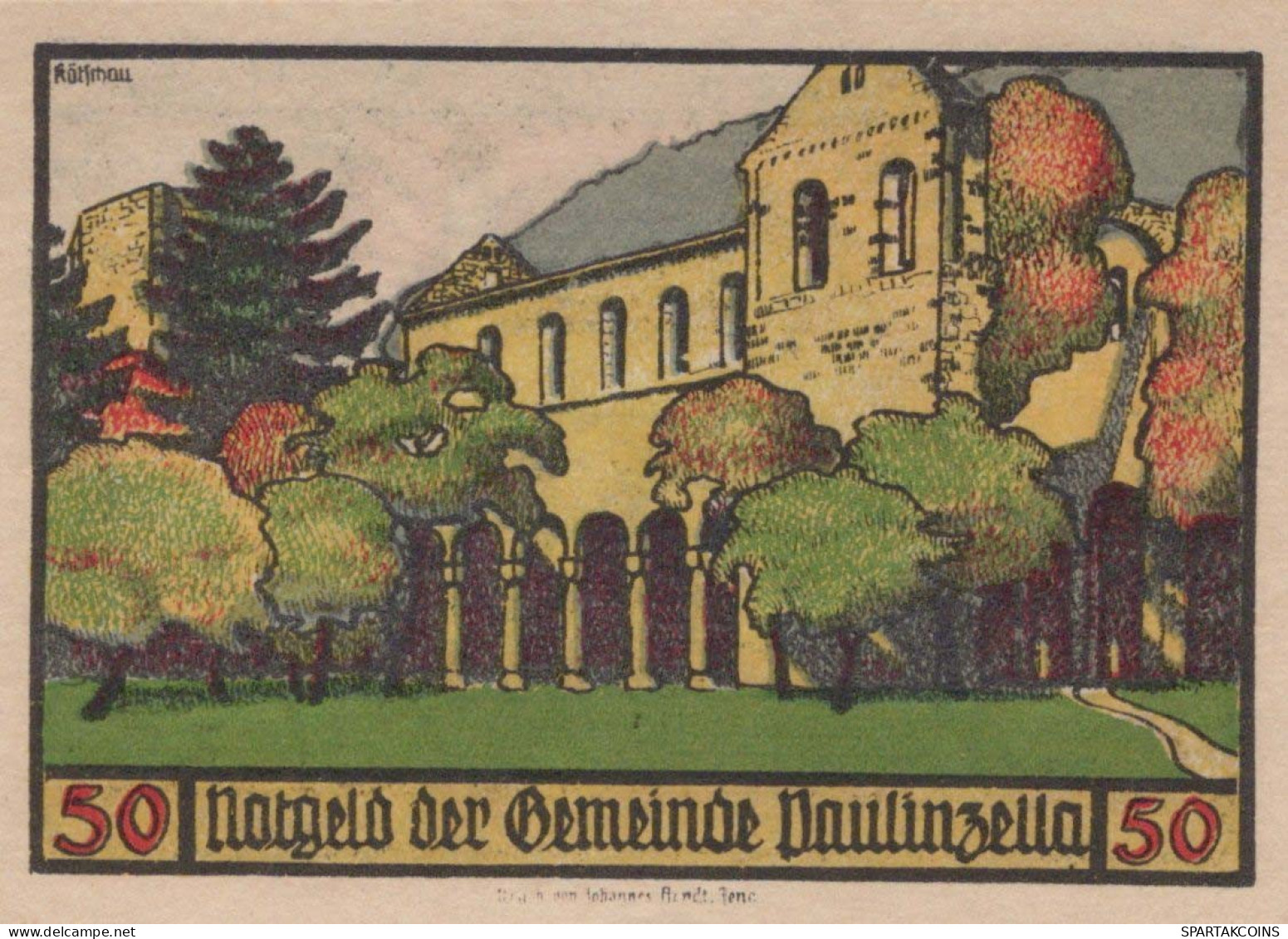 50 PFENNIG 1914-1924 Stadt PAULINZELLA Thuringia UNC DEUTSCHLAND Notgeld #PB512 - [11] Emissions Locales