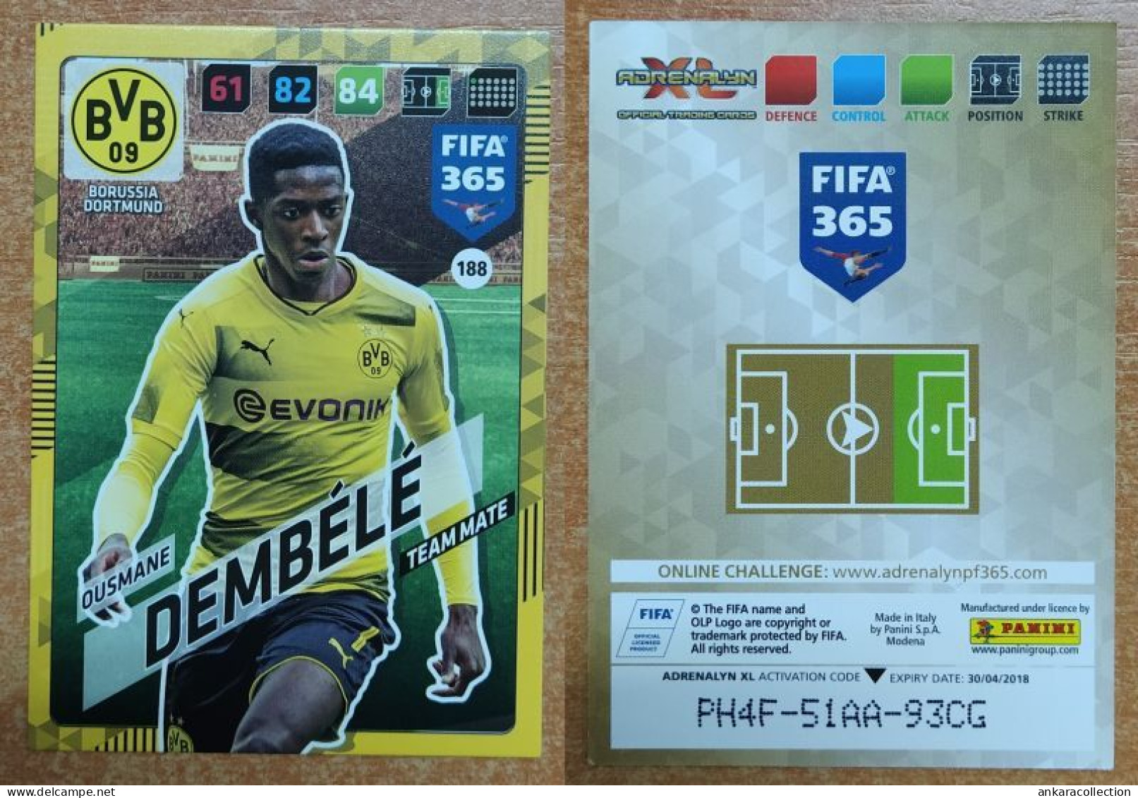 AC - 188 OUSMANE DEMBELE  BORUSSIA DORTMUND  PANINI FIFA 365 2018 ADRENALYN TRADING CARD - Trading-Karten