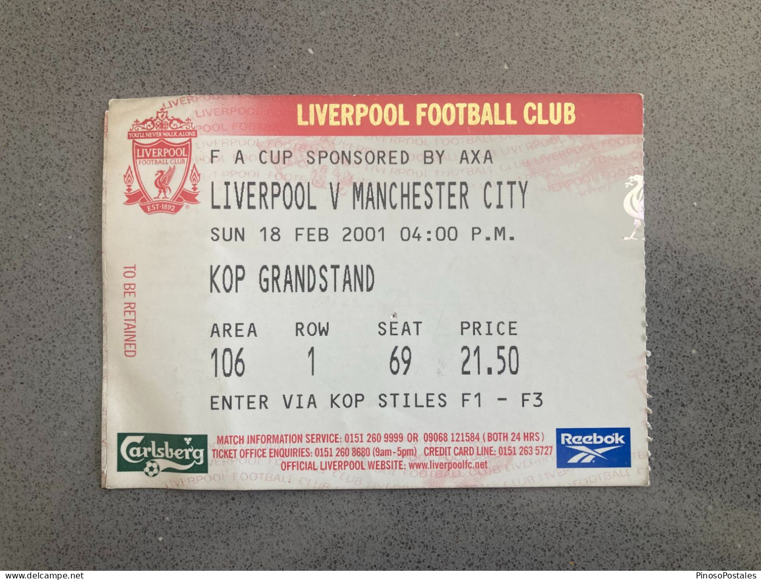 Liverpool V Manchester City 2000-01 Match Ticket - Match Tickets