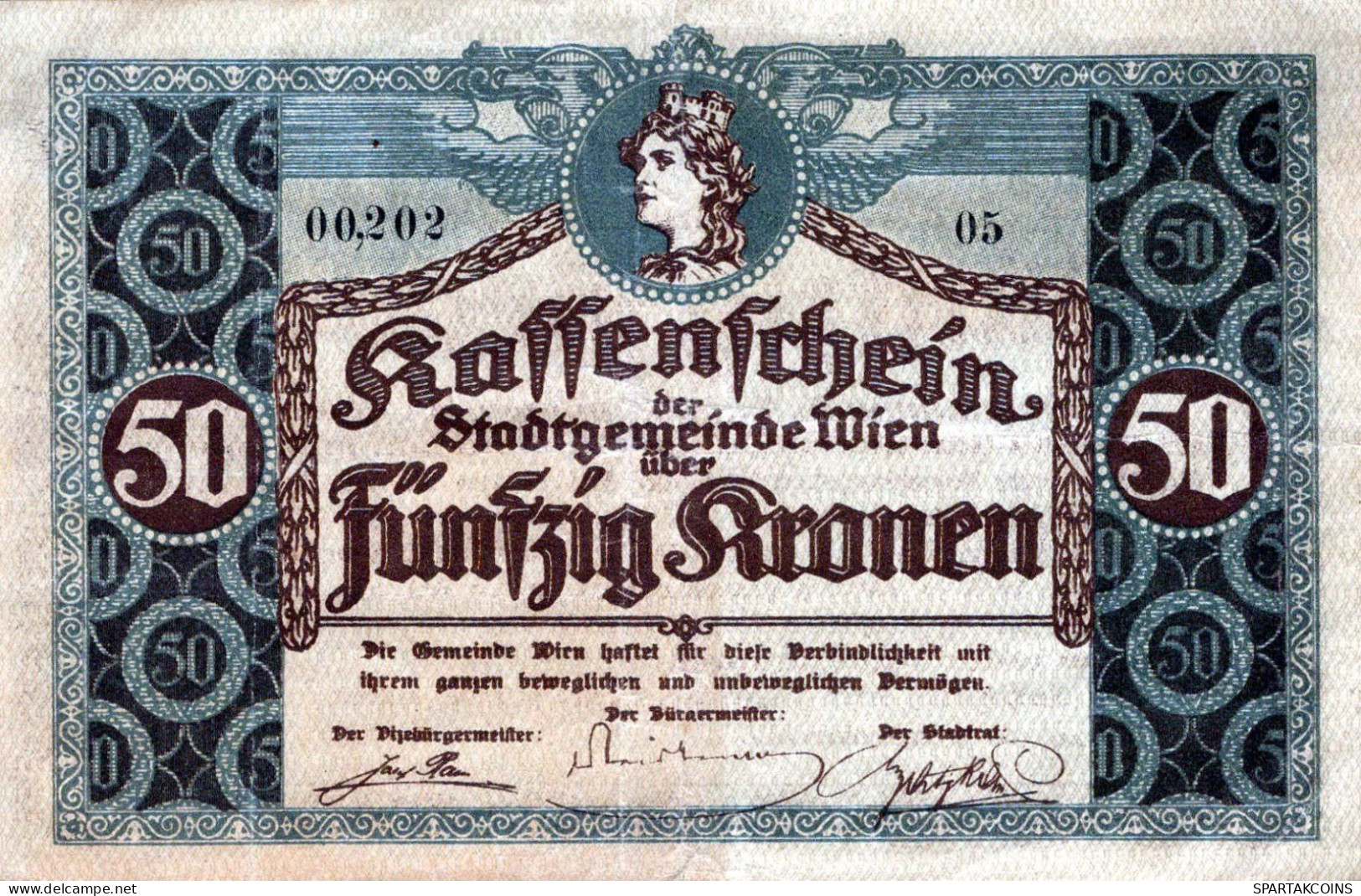 50 KRONEN 1918 Stadt Wien Österreich Notgeld Banknote #PD890 - Lokale Ausgaben