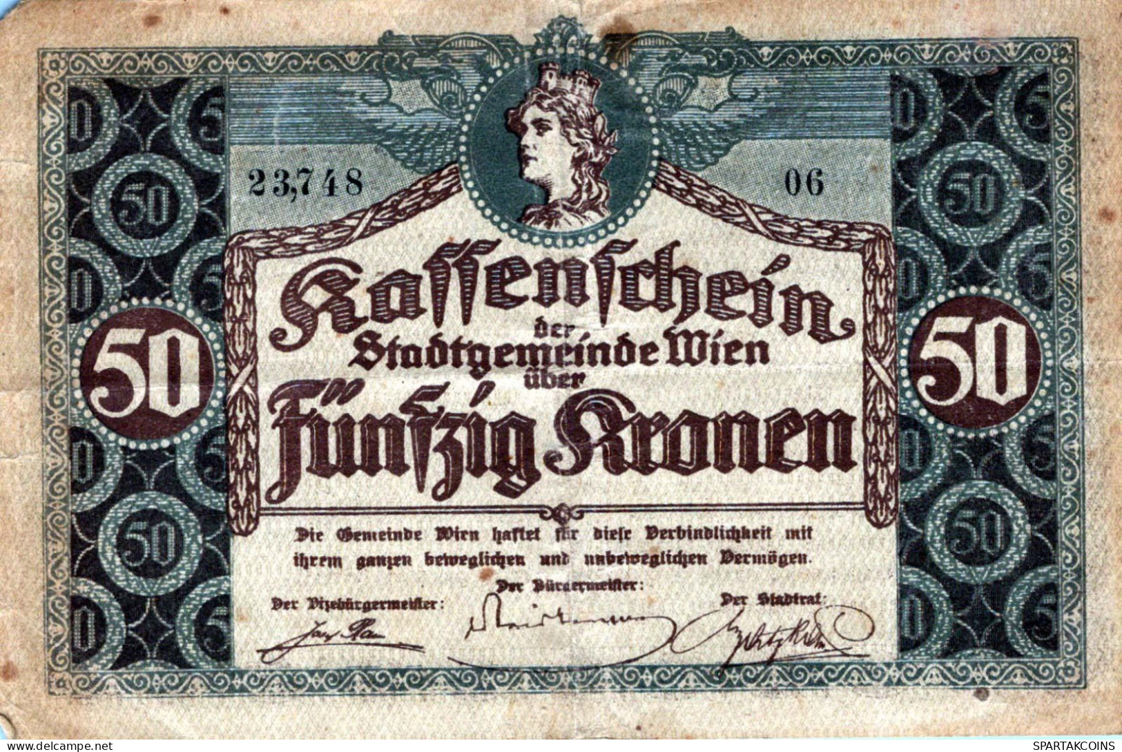 50 KRONEN 1918 Stadt Wien Österreich Notgeld Banknote #PD893 - Lokale Ausgaben