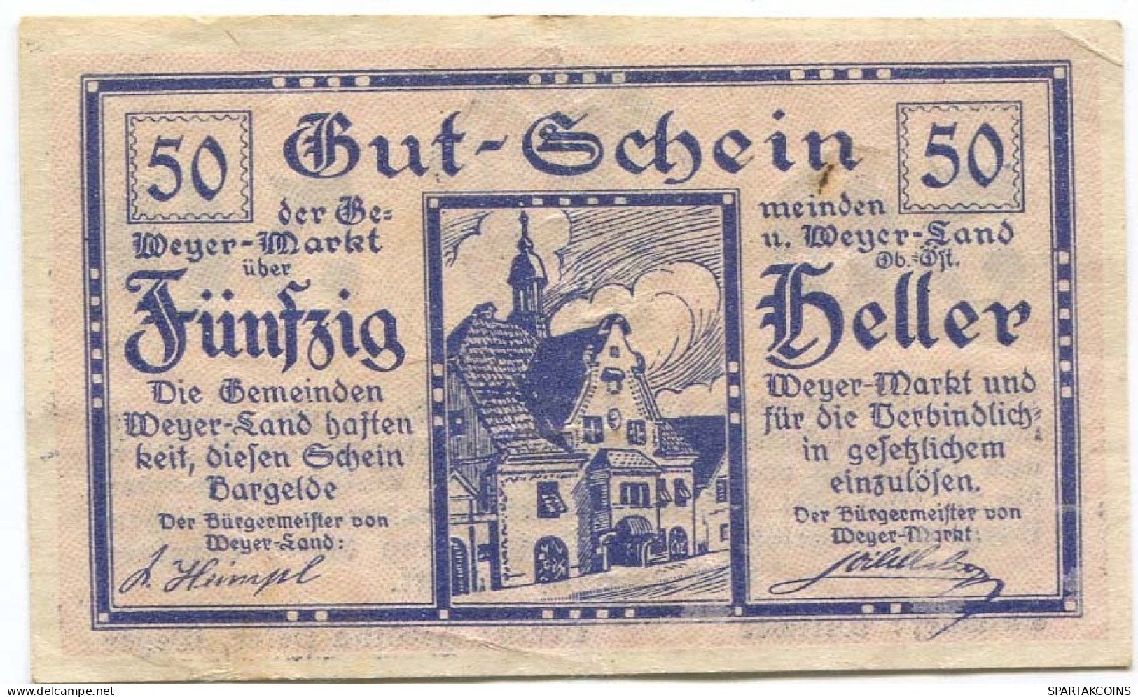 50 HELLER 1920 Stadt WEYER MARKT AND WEYER LAND Oberösterreich Österreich Notgeld Papiergeld Banknote #PL762 - [11] Lokale Uitgaven