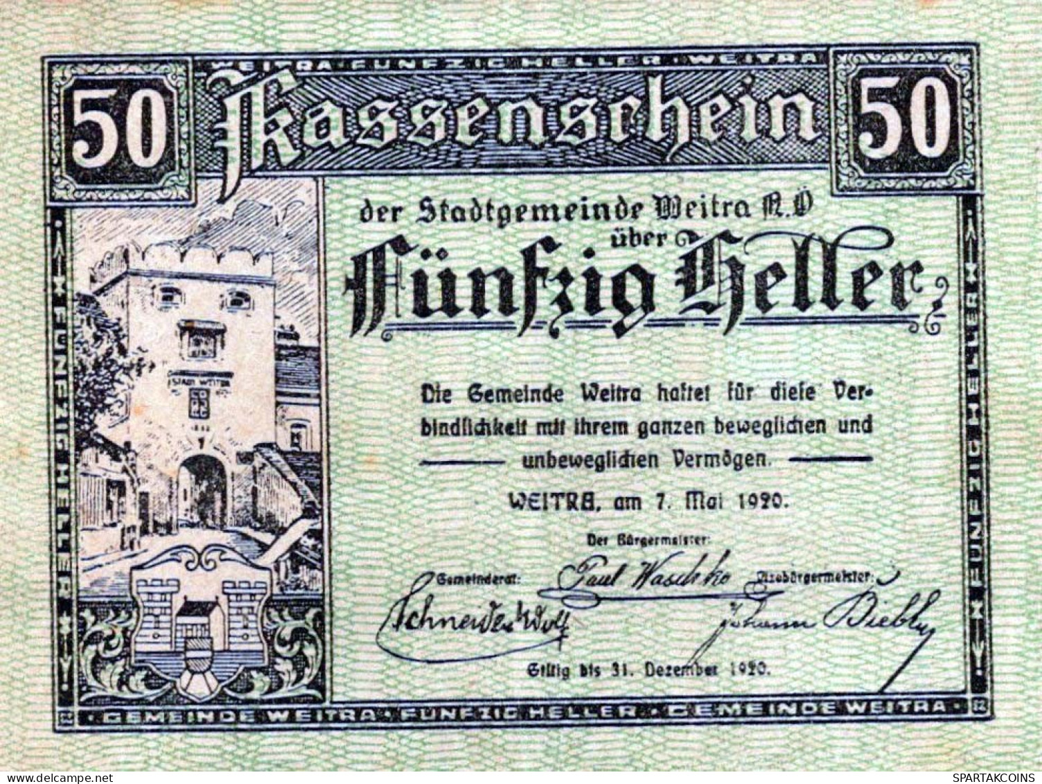 50 HELLER 1920 Stadt WEITRA Niedrigeren Österreich Notgeld Banknote #PE030 - [11] Lokale Uitgaven
