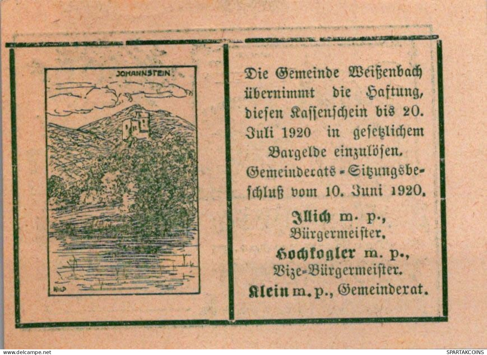 50 HELLER 1920 Stadt WEISSENBACH BEI MoDLING Niedrigeren Österreich #PE025 - [11] Lokale Uitgaven