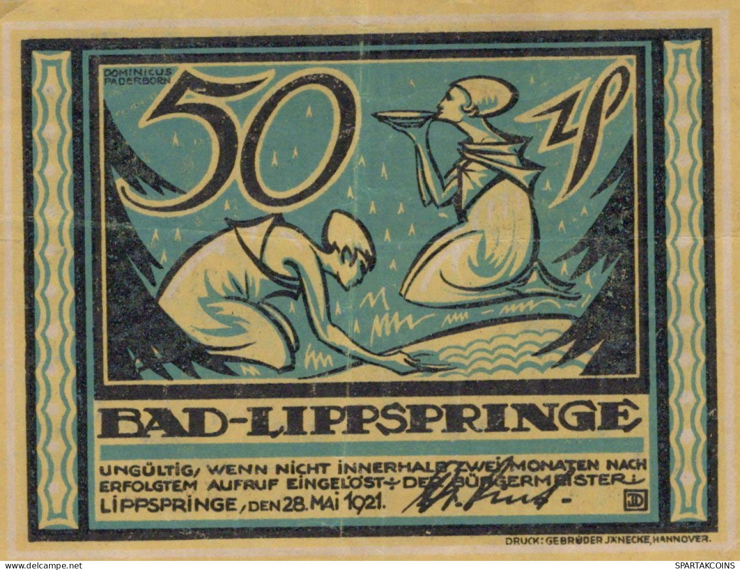 50 PFENNIG 1921 Stadt BAD LIPPSPRINGE Westphalia UNC DEUTSCHLAND Notgeld #PH240 - [11] Lokale Uitgaven