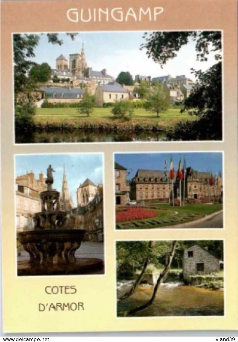 GUINGAMP. -  La Basilique N.D. De Bon Secours, La Fontaine De La Plomée, Hôtel De Ville, Rives Du Trieux   Non Circulée - Guingamp