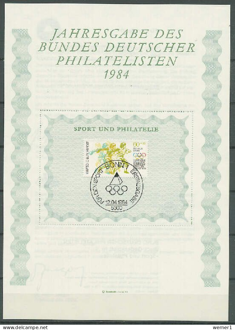 Germany 1984 Olympic Games Los Angeles, Stamp On First Day Print - Summer 1984: Los Angeles