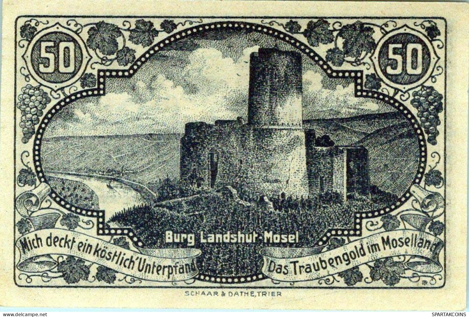 50 PFENNIG 1920 Stadt BERNKASTEL Rhine DEUTSCHLAND Notgeld Banknote #PG063 - [11] Local Banknote Issues