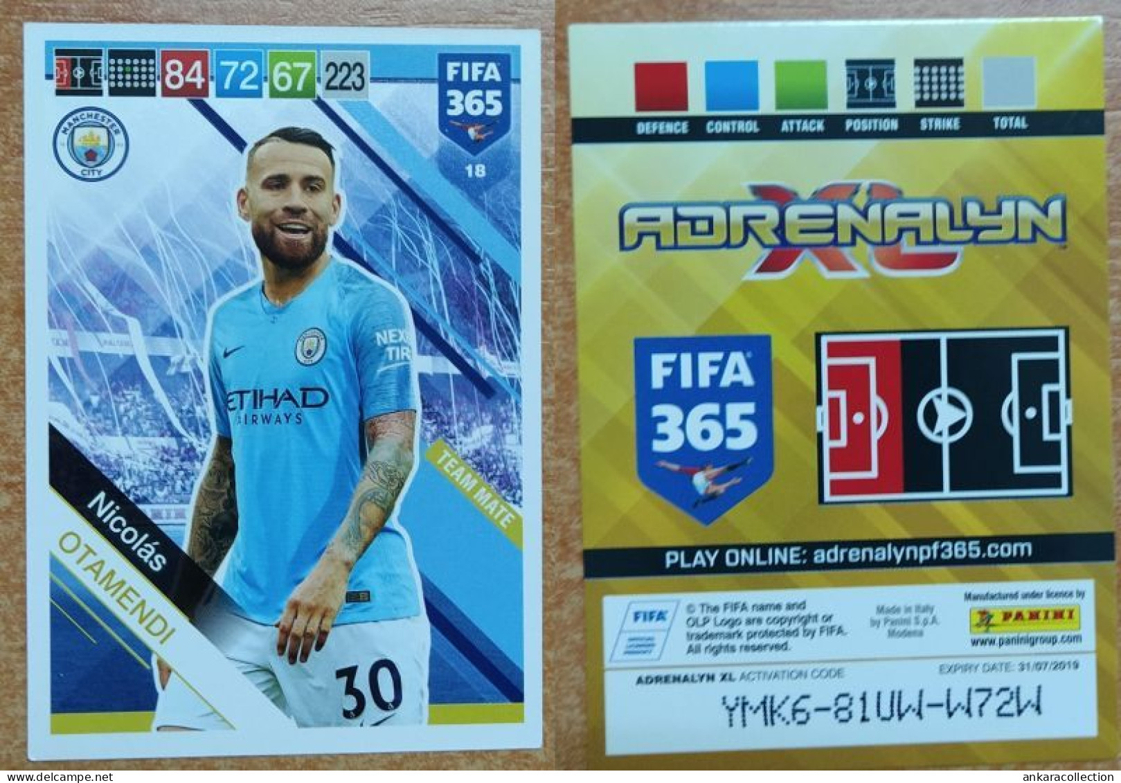 AC - 18 NICOLAS OTAMENDI  MANCHESTER CITY  PANINI FIFA 365 2019 ADRENALYN TRADING CARD - Trading-Karten