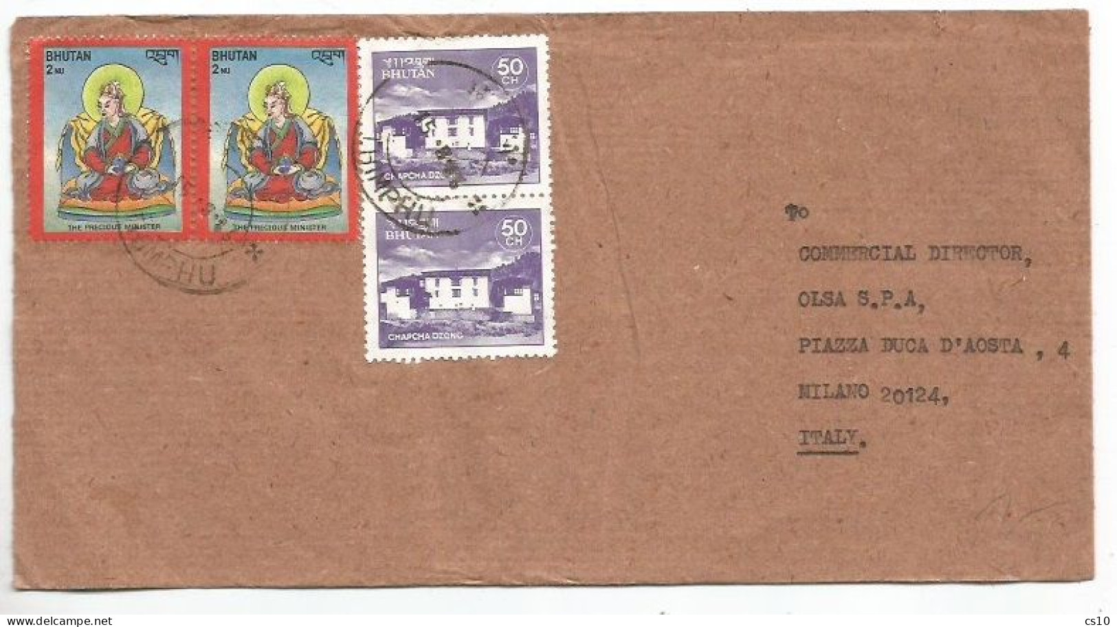 Bhutan Commerce Cover Thimphu 15aug1983 To Italy With 4 Stamps - Bhutan
