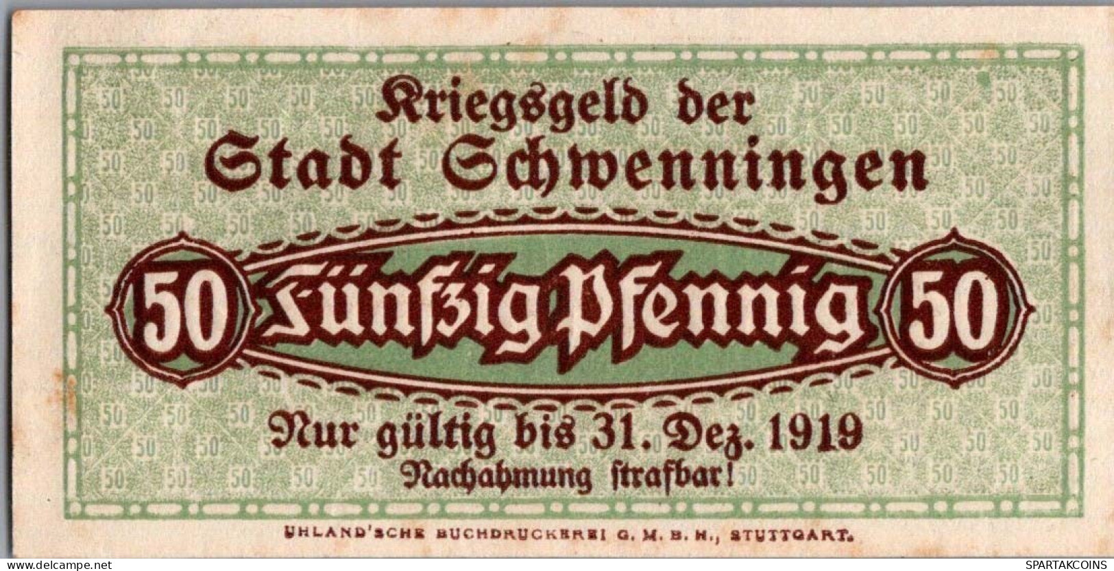 50 PFENNIG 1919 Stadt VILLINGEN Baden UNC DEUTSCHLAND Notgeld Banknote #PH299 - [11] Local Banknote Issues