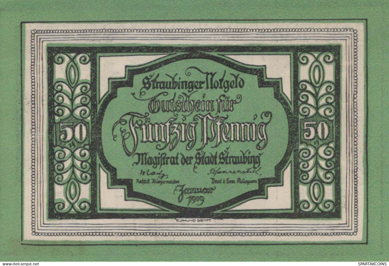 50 PFENNIG 1919 Stadt STRAUBING Bavaria UNC DEUTSCHLAND Notgeld Banknote #PJ183 - [11] Local Banknote Issues