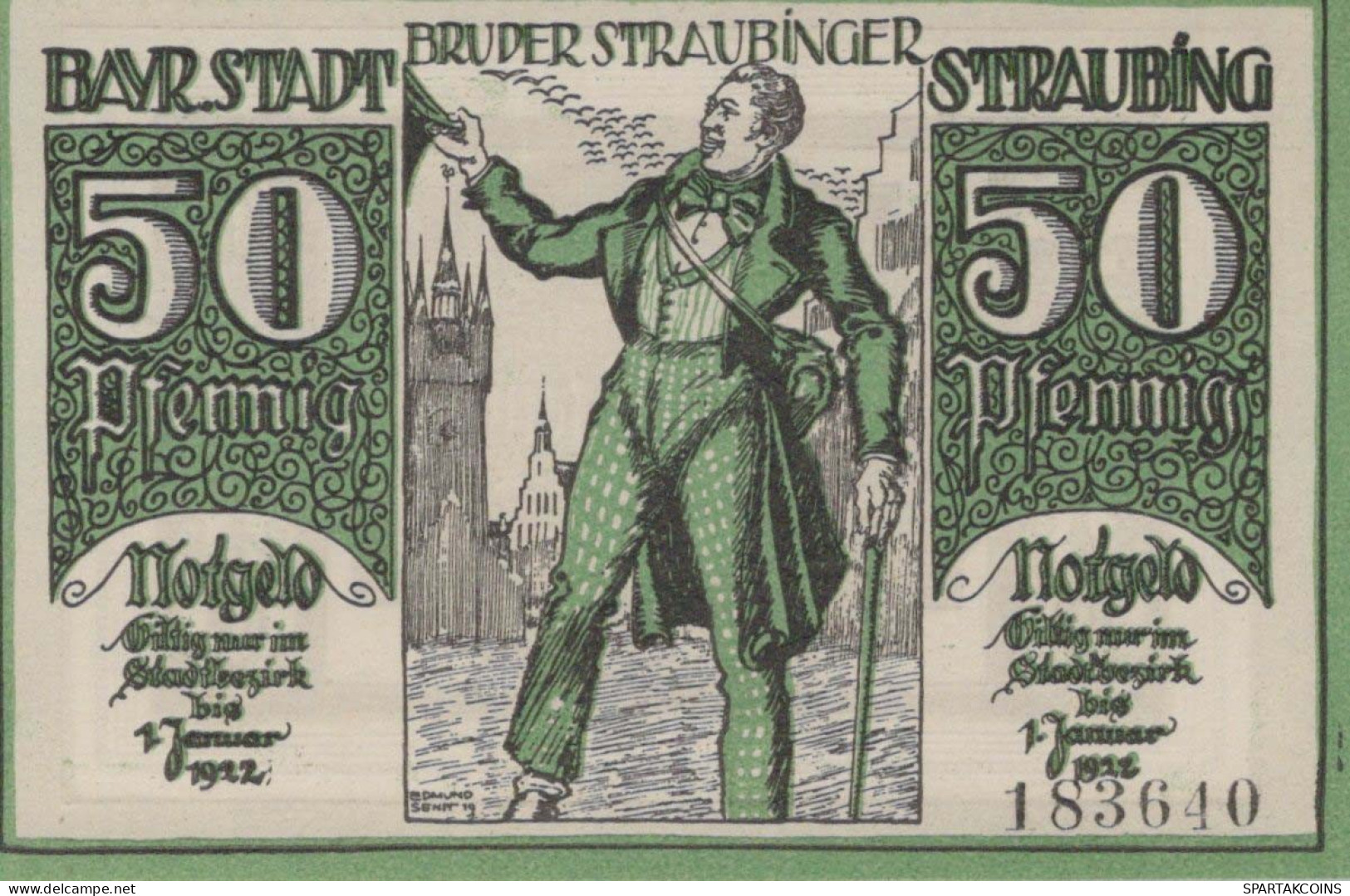 50 PFENNIG 1919 Stadt STRAUBING Bavaria UNC DEUTSCHLAND Notgeld Banknote #PJ184 - [11] Local Banknote Issues