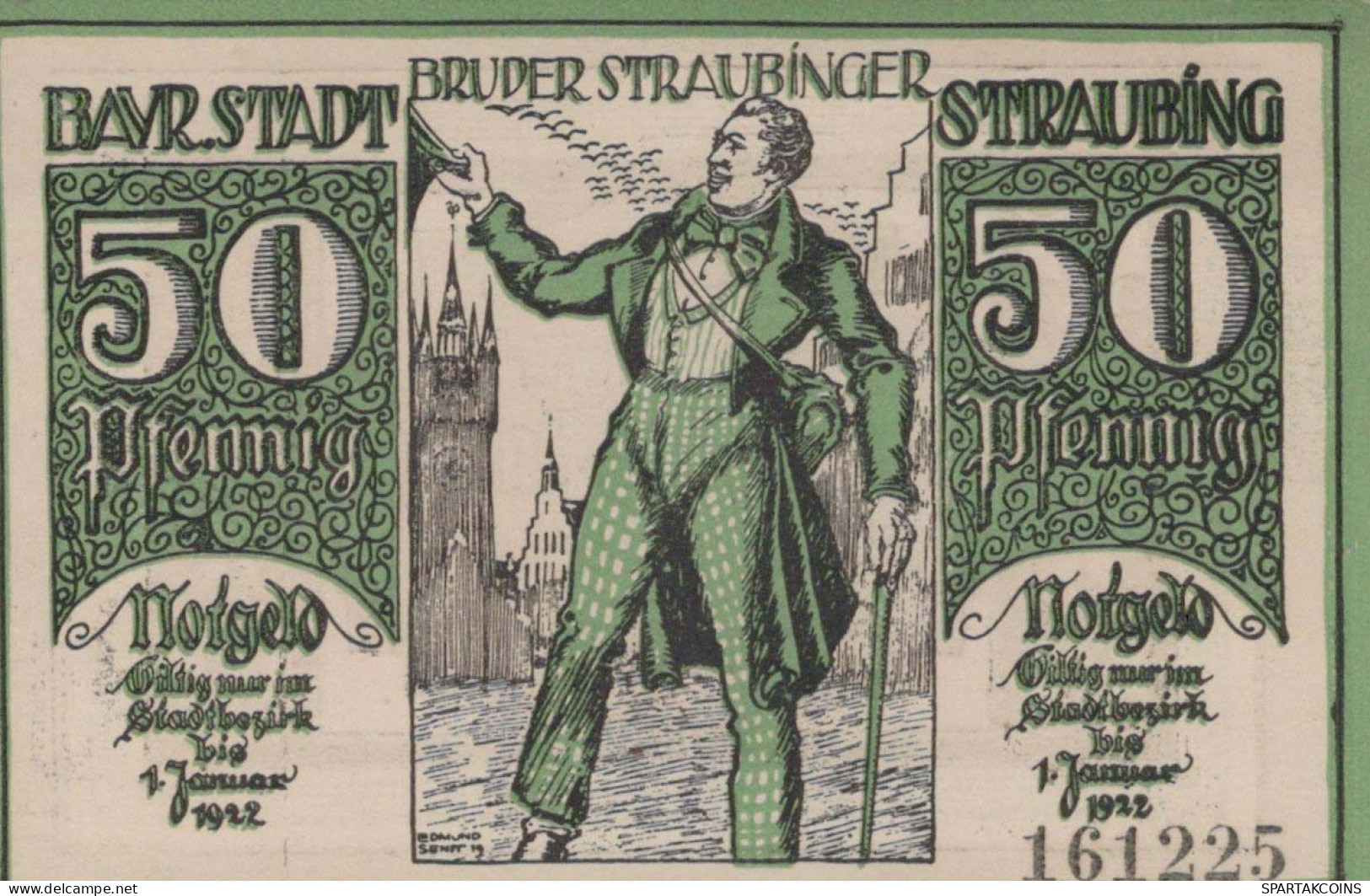 50 PFENNIG 1919 Stadt STRAUBING Bavaria UNC DEUTSCHLAND Notgeld Banknote #PJ180 - [11] Local Banknote Issues