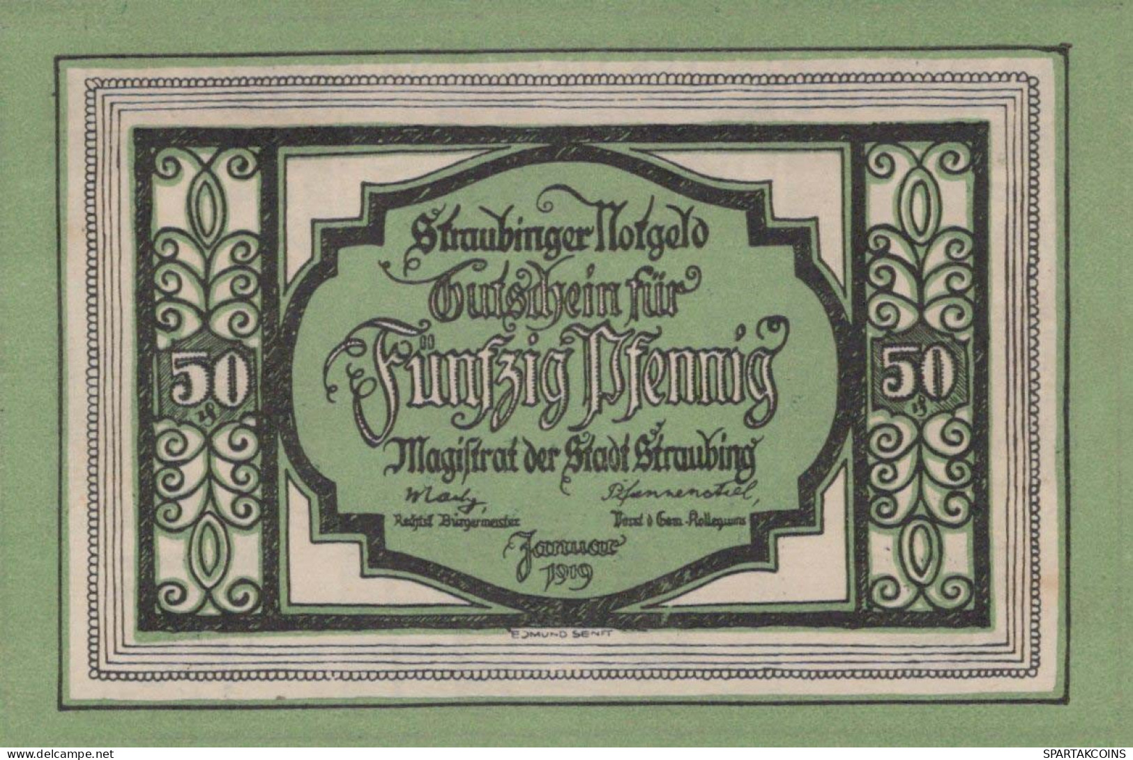 50 PFENNIG 1919 Stadt STRAUBING Bavaria UNC DEUTSCHLAND Notgeld Banknote #PJ179 - [11] Local Banknote Issues
