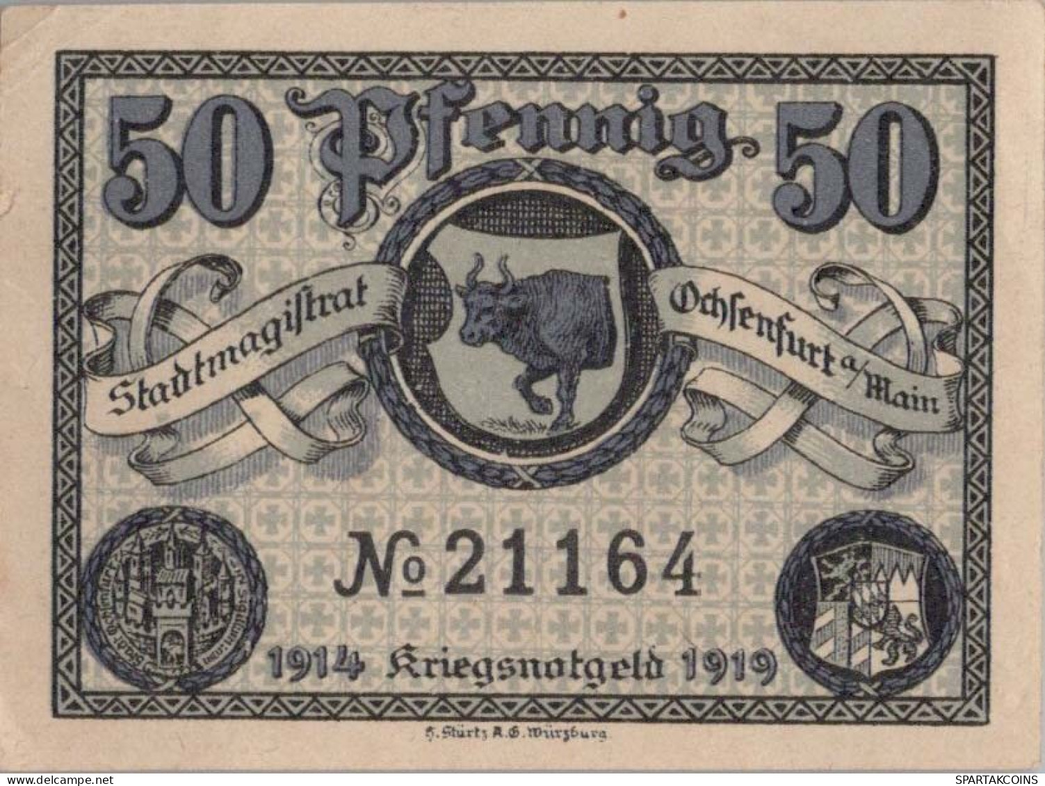 50 PFENNIG 1919 Stadt OCHSENFURT Bavaria UNC DEUTSCHLAND Notgeld Banknote #PJ054 - [11] Local Banknote Issues
