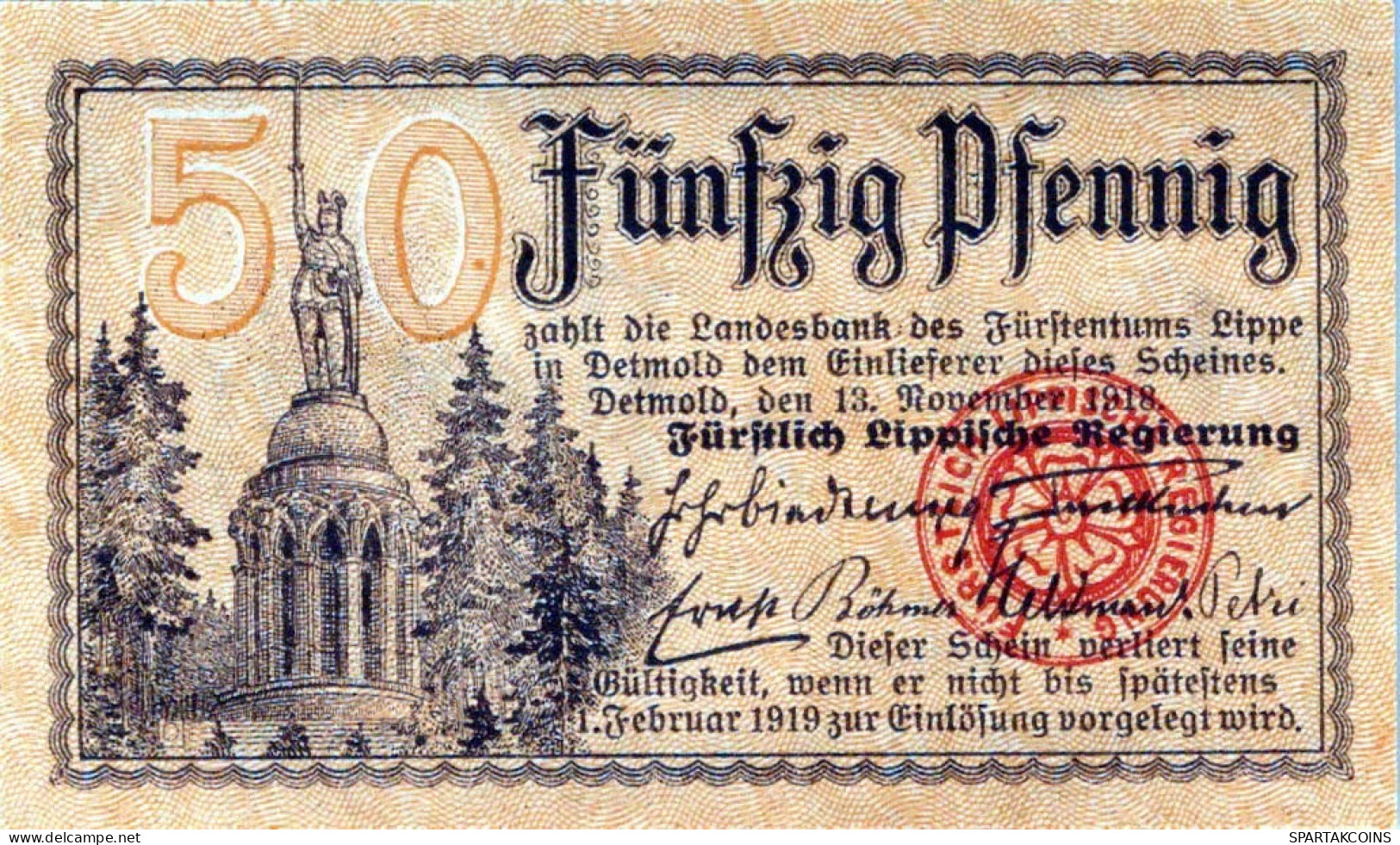 50 PFENNIG 1919 Stadt LIPPE Lippe UNC DEUTSCHLAND Notgeld Banknote #PI112 - [11] Local Banknote Issues