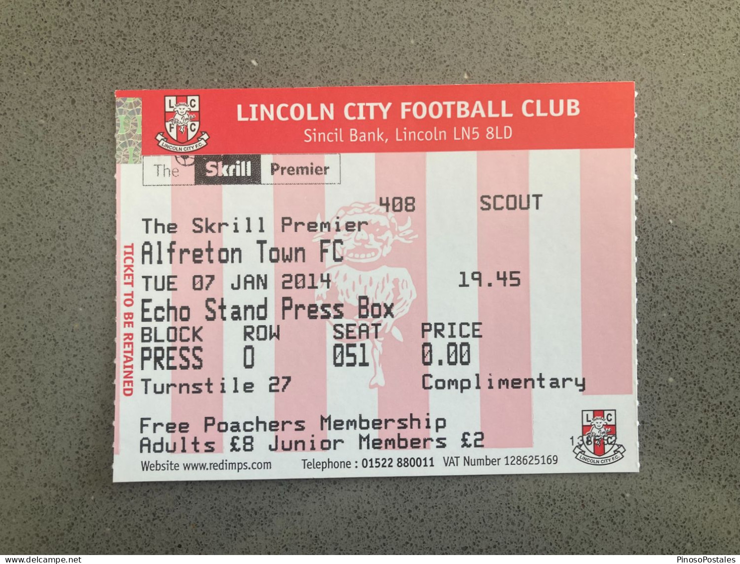 Lincoln City V Alfreton Town 2013-14 Match Ticket - Match Tickets