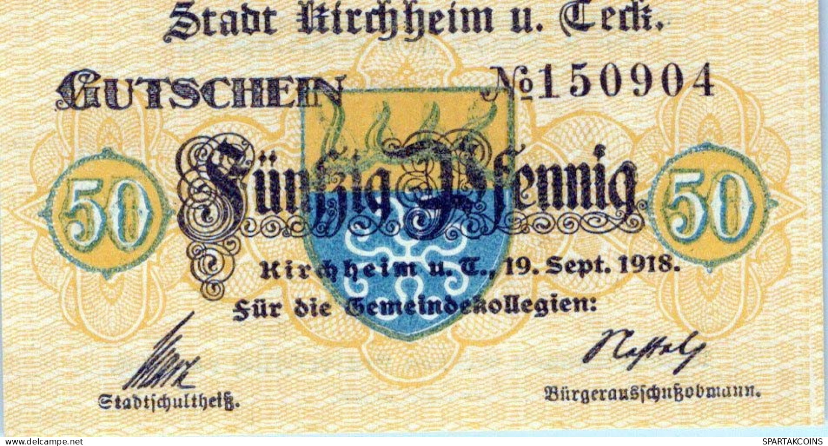 50 PFENNIG 1918 Stadt KIRCHHEIM UNTER TECK Württemberg DEUTSCHLAND #PG368 - [11] Emissions Locales