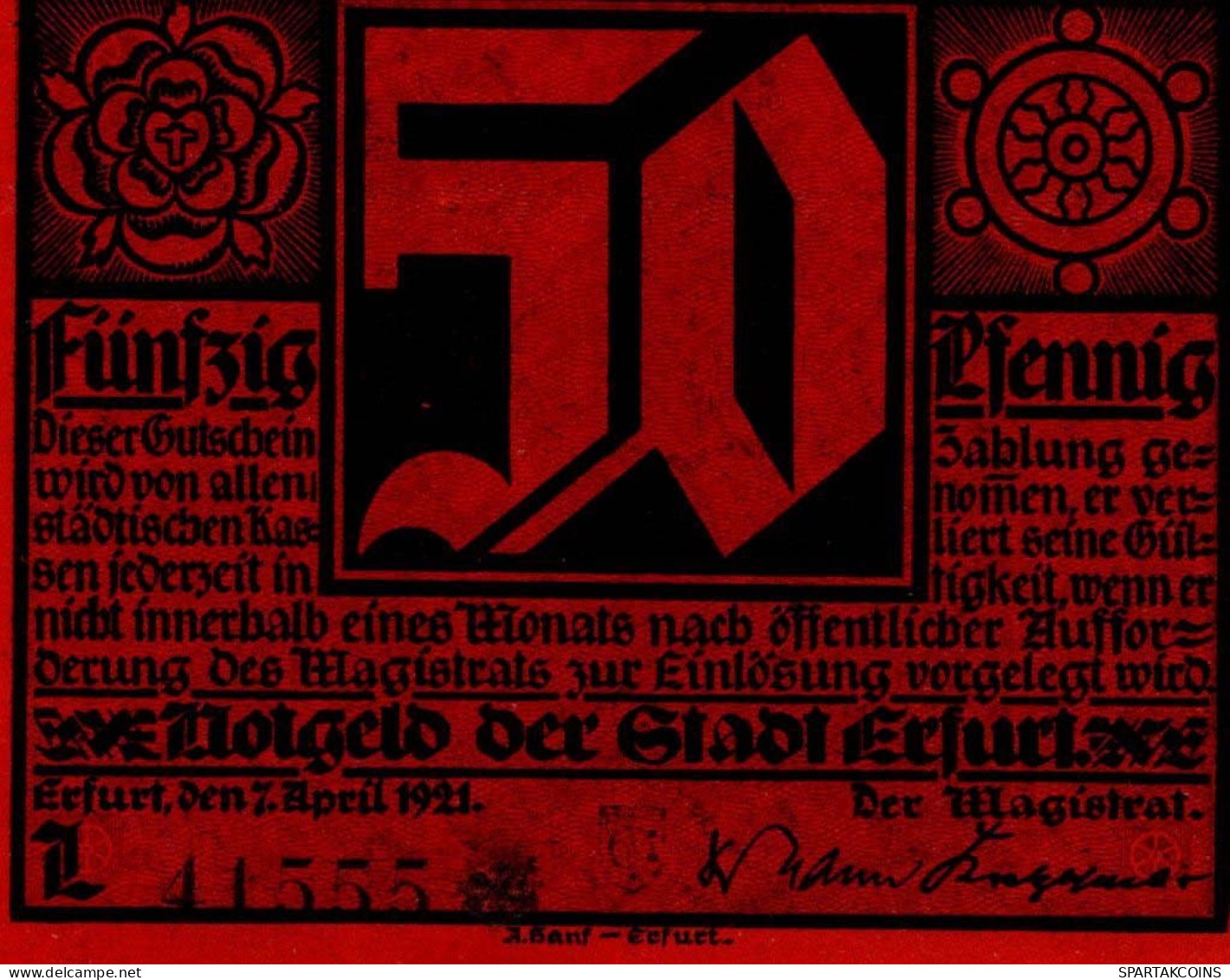 50 PFENNIG 1921 Stadt ERFURT Saxony UNC DEUTSCHLAND Notgeld Banknote #PB287 - [11] Emissions Locales