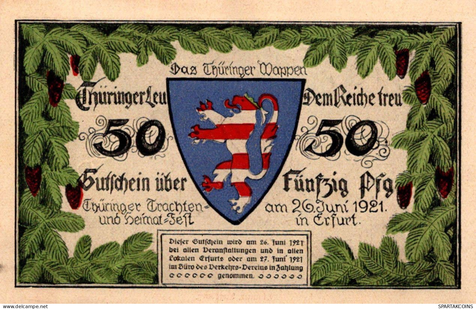 50 PFENNIG 1921 Stadt ERFURT Saxony UNC DEUTSCHLAND Notgeld Banknote #PB322 - [11] Emissions Locales