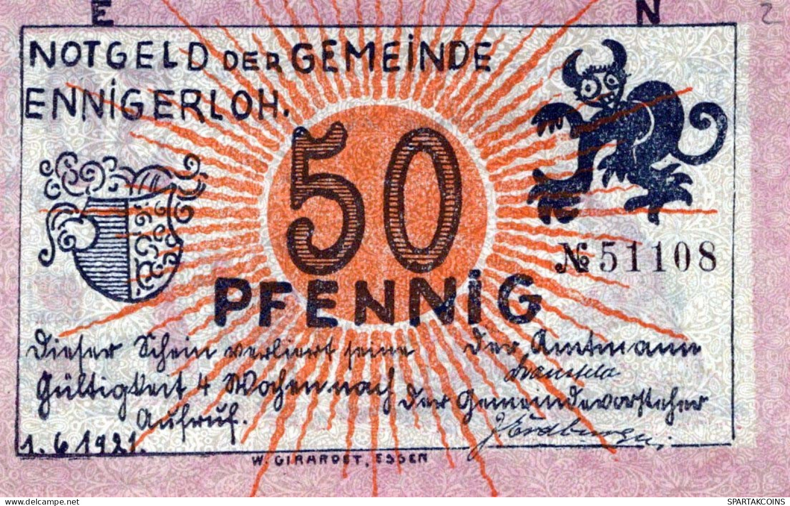 50 PFENNIG 1921 Stadt ENNIGERLOH Westphalia UNC DEUTSCHLAND Notgeld #PB250 - [11] Emissions Locales