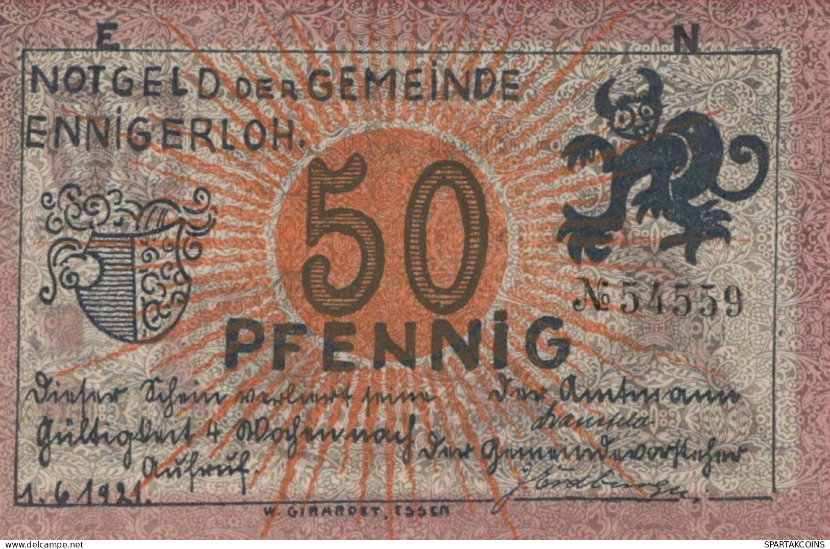 50 PFENNIG 1921 Stadt ENNIGERLOH Westphalia UNC DEUTSCHLAND Notgeld #PB249 - [11] Local Banknote Issues