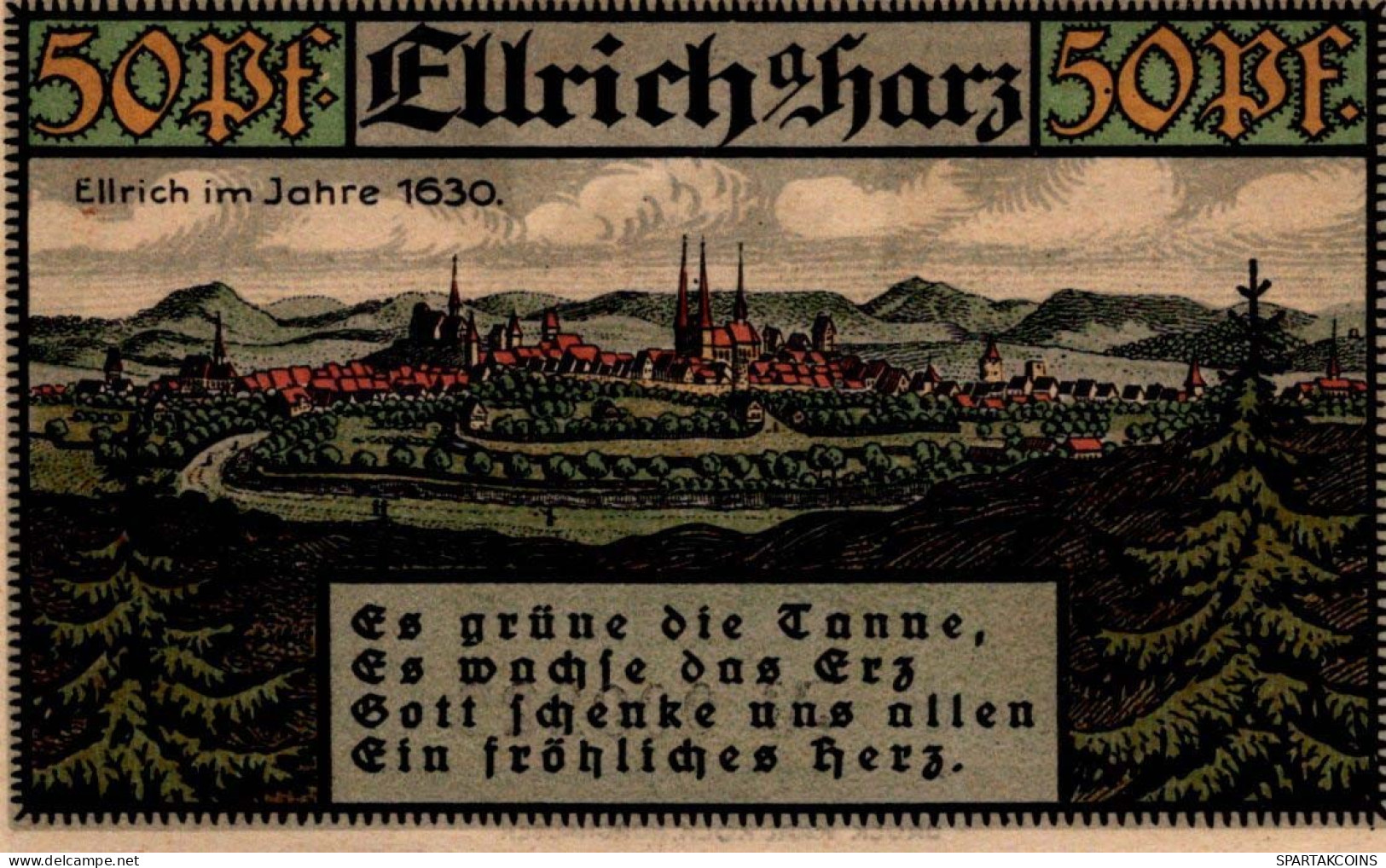 50 PFENNIG 1921 Stadt ELLRICH Saxony UNC DEUTSCHLAND Notgeld Banknote #PB196 - [11] Local Banknote Issues