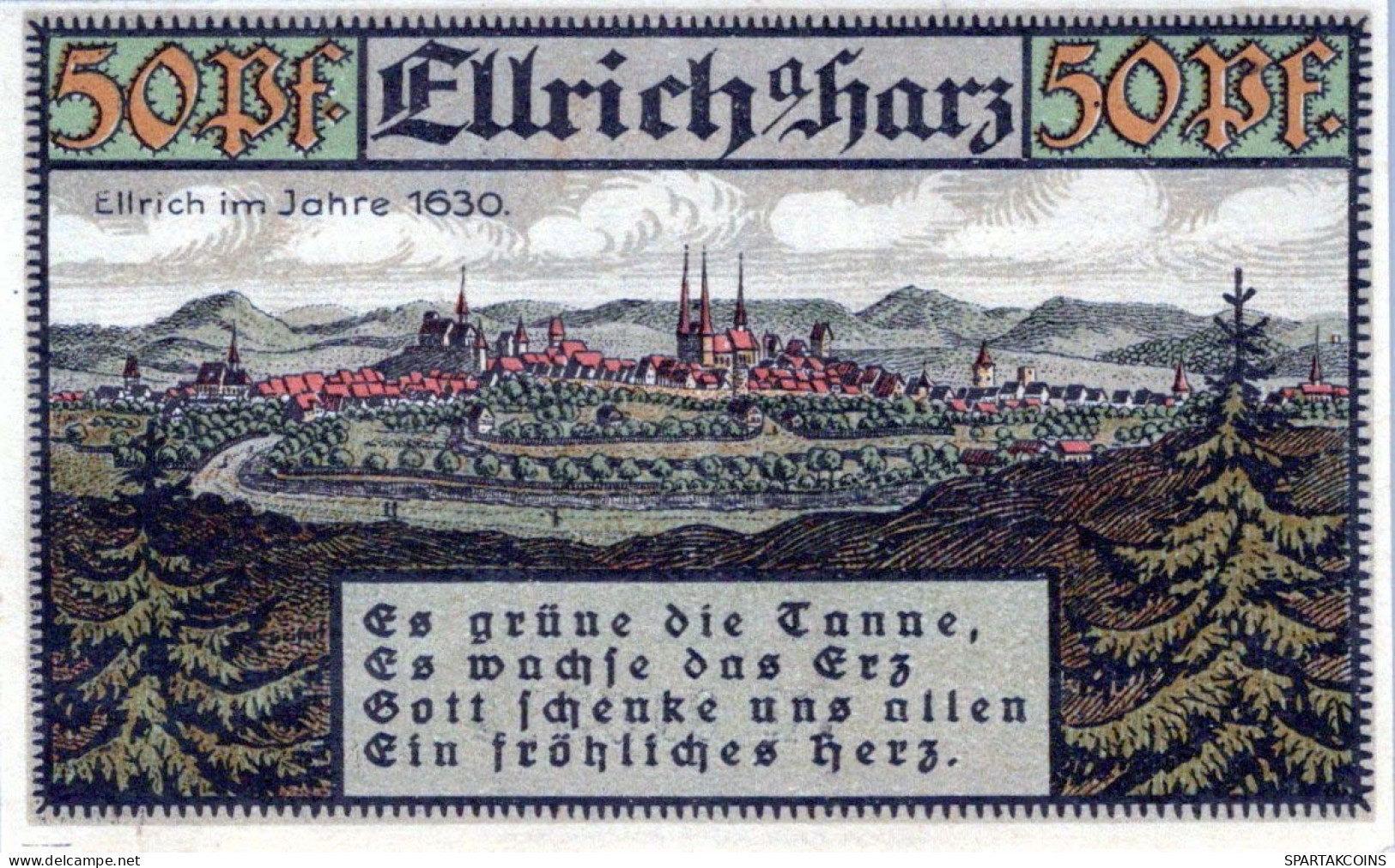 50 PFENNIG 1921 Stadt ELLRICH Saxony UNC DEUTSCHLAND Notgeld Banknote #PB195 - [11] Local Banknote Issues