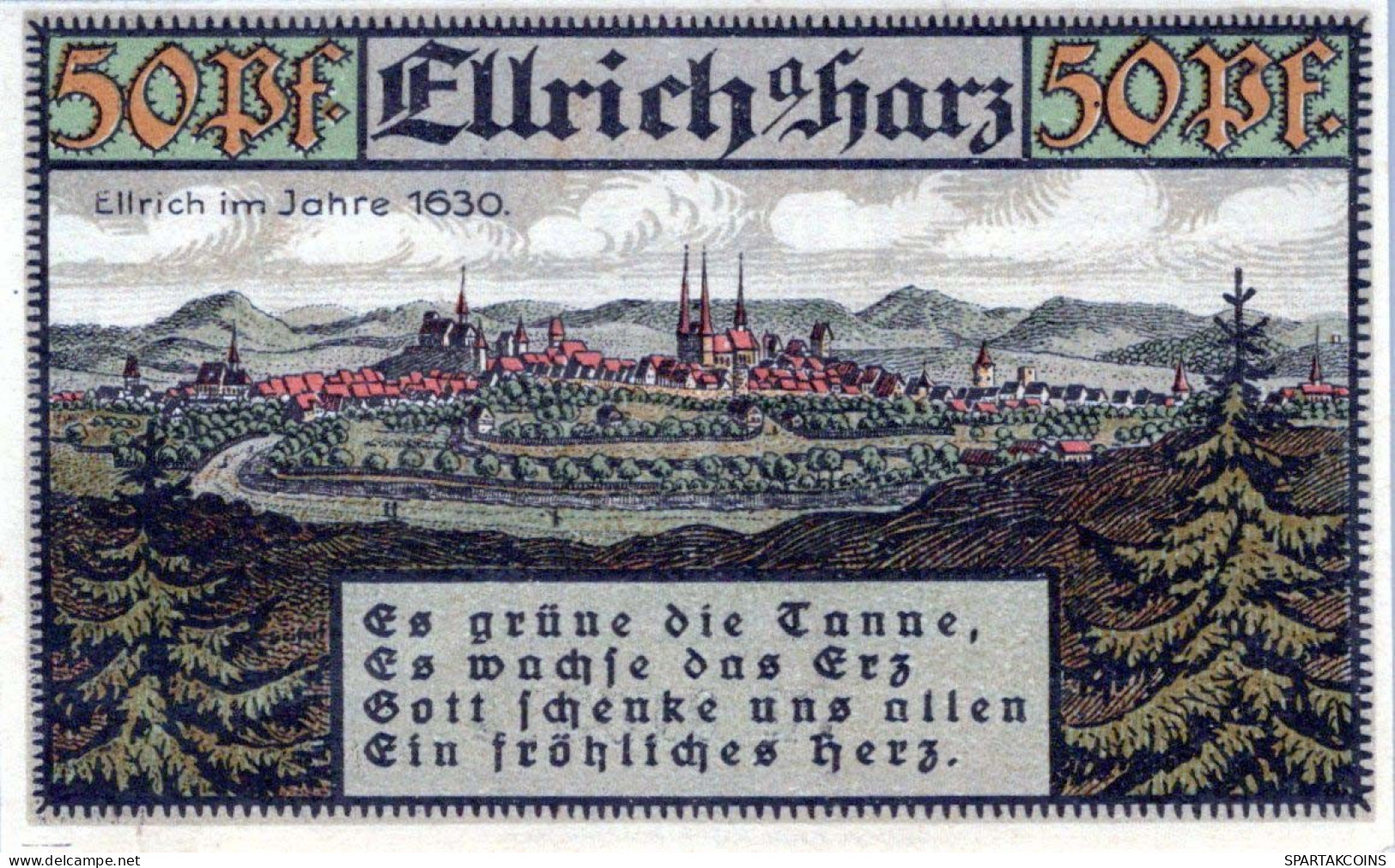 50 PFENNIG 1921 Stadt ELLRICH Saxony UNC DEUTSCHLAND Notgeld Banknote #PB195 - [11] Emissioni Locali