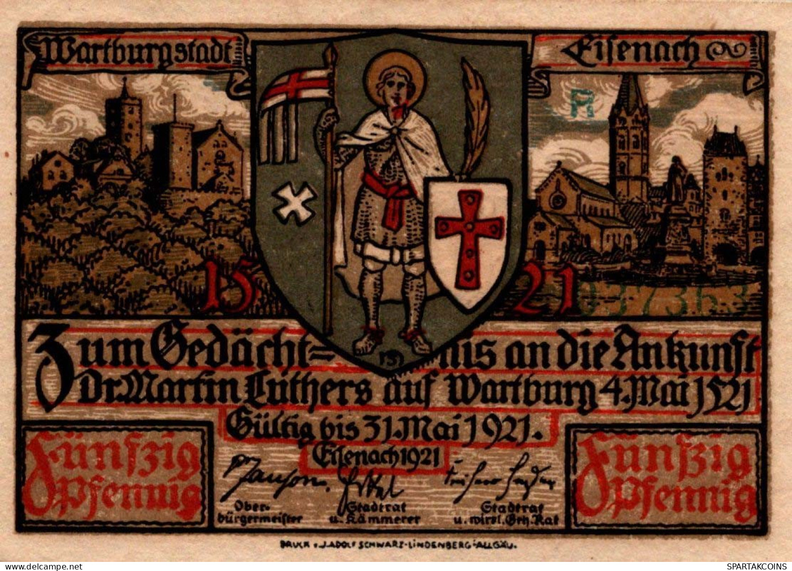 50 PFENNIG 1921 Stadt EISENACH Thuringia UNC DEUTSCHLAND Notgeld Banknote #PC409 - [11] Emisiones Locales