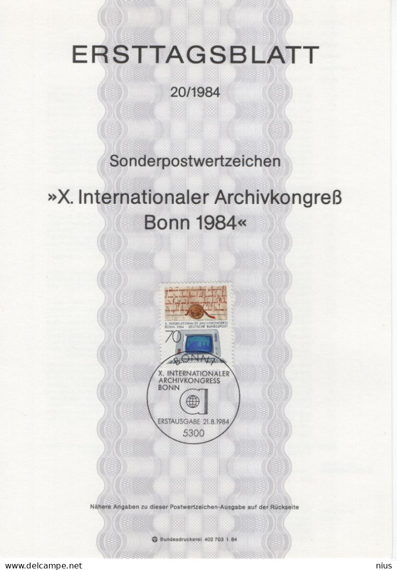 Germany Deutschland 1984-20 10. Internationaler Archivkongress, Alte Urkunde, Computer, Canceled In Bonn - 1981-1990