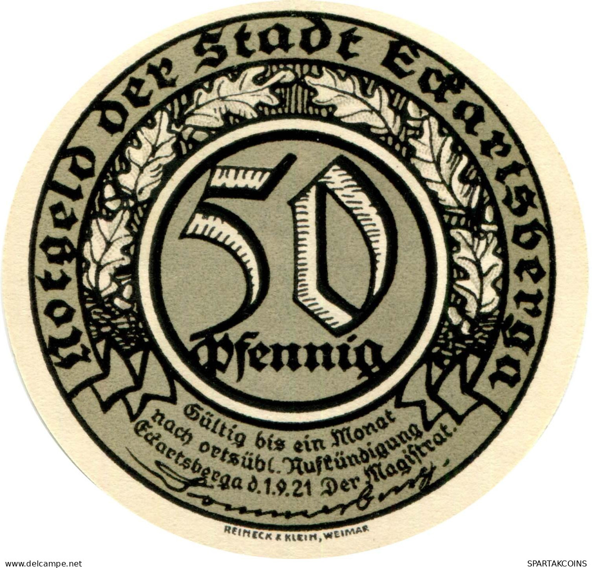 50 PFENNIG 1921 Stadt ECKARTSBERGA Saxony RARE DEUTSCHLAND Notgeld Papiergeld Banknote #PL484 - [11] Emissions Locales