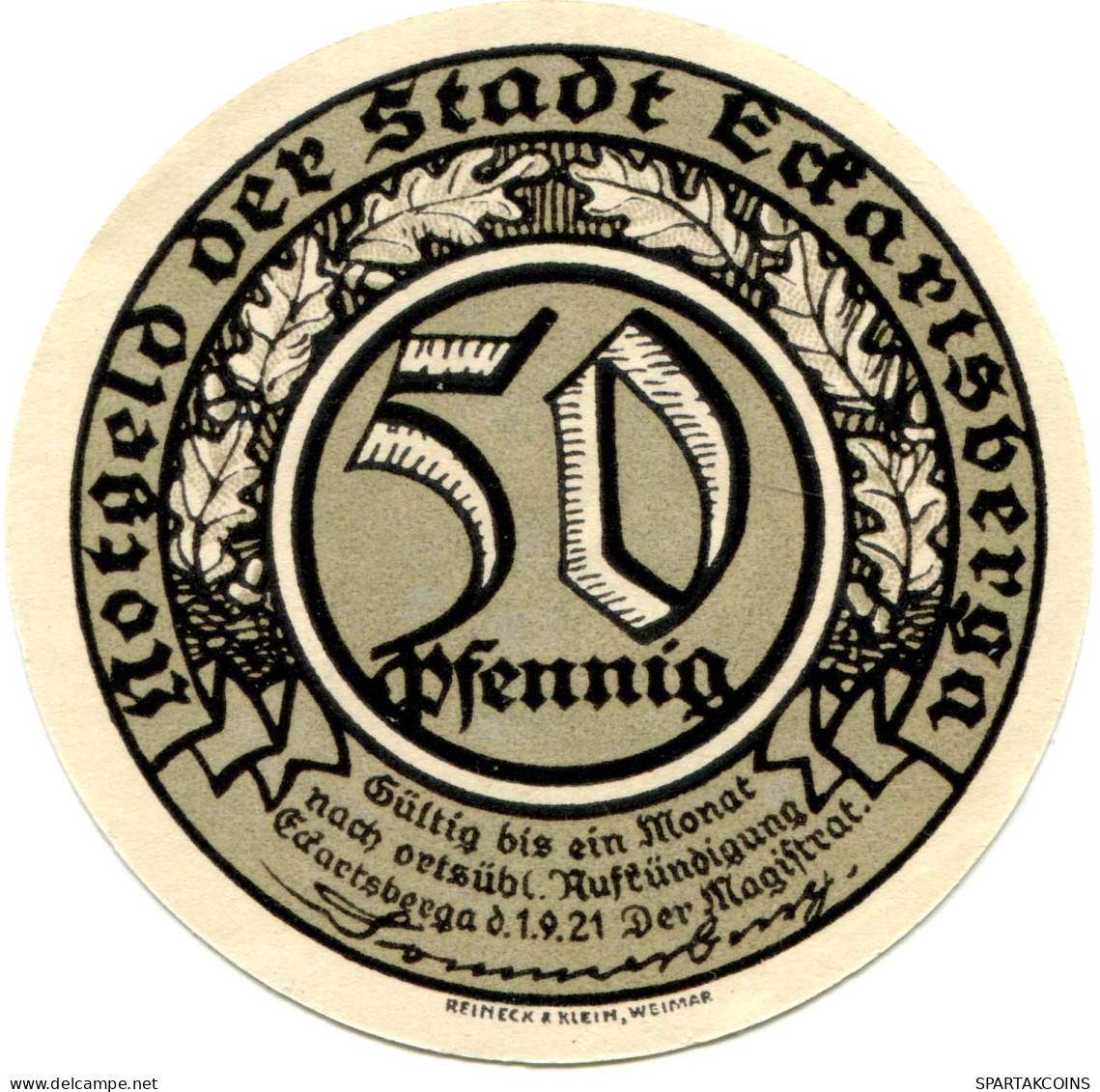 50 PFENNIG 1921 Stadt ECKARTSBERGA Saxony RARE DEUTSCHLAND Notgeld Papiergeld Banknote #PL481 - [11] Local Banknote Issues