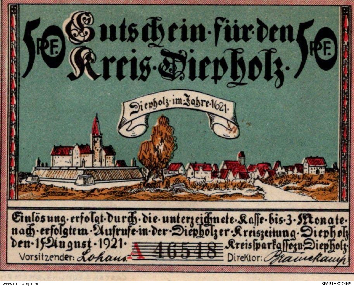 50 PFENNIG 1921 Stadt DIEPHOLZ Hanover UNC DEUTSCHLAND Notgeld Banknote #PA454 - [11] Lokale Uitgaven