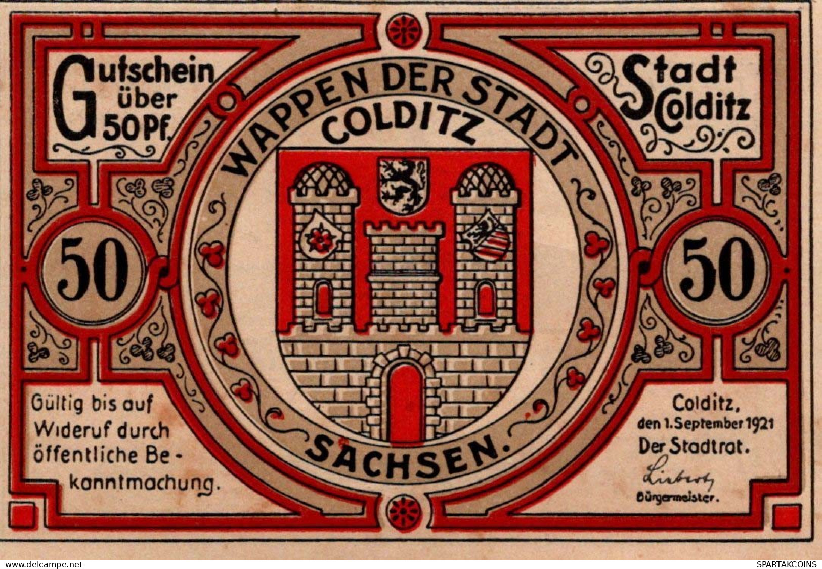 50 PFENNIG 1921 Stadt COLDITZ Saxony UNC DEUTSCHLAND Notgeld Banknote #PA404 - [11] Lokale Uitgaven