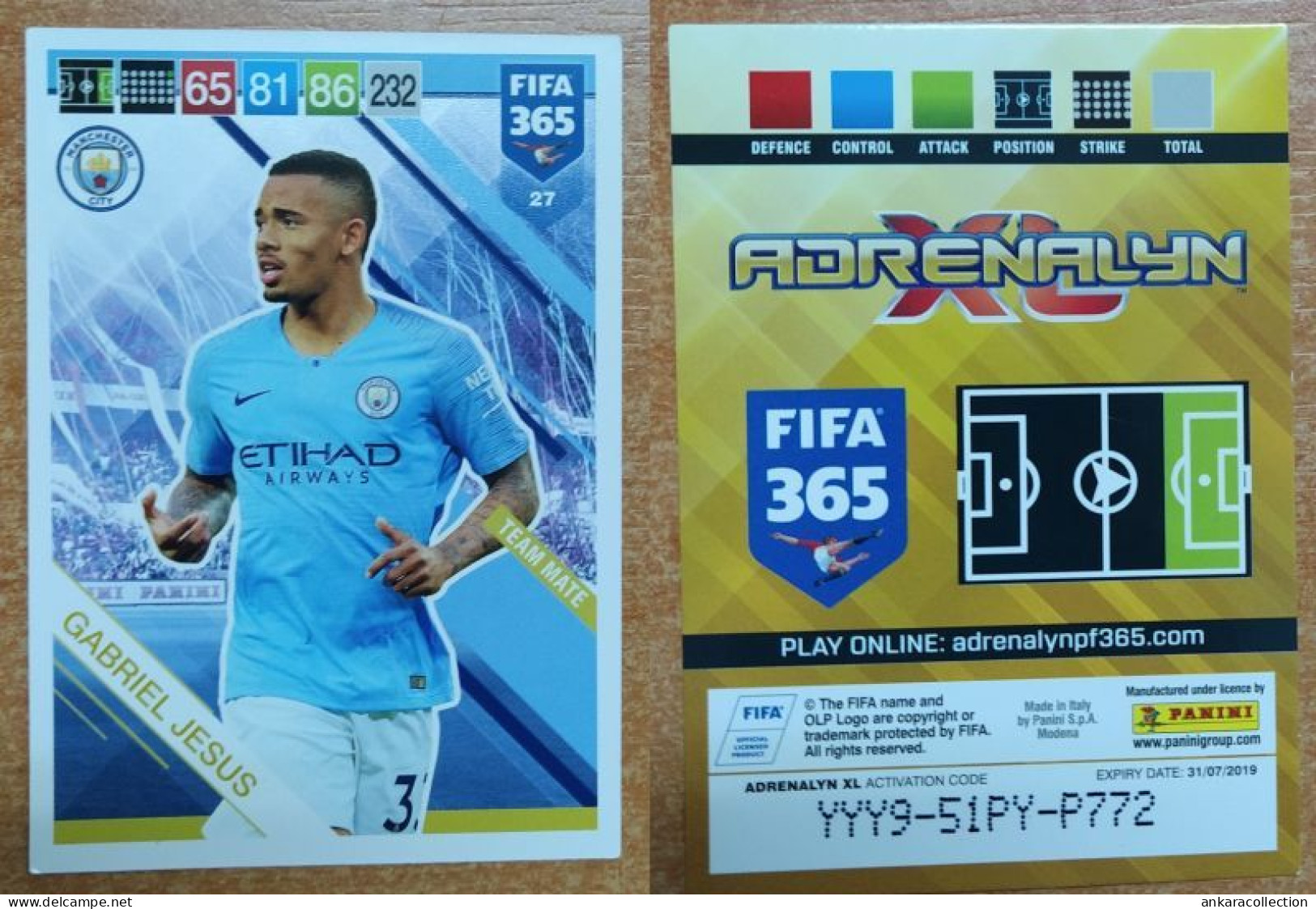 AC - 27 GABRIEL JESUS  MANCHESTER CITY  PANINI FIFA 365 2019 ADRENALYN TRADING CARD - Trading Cards