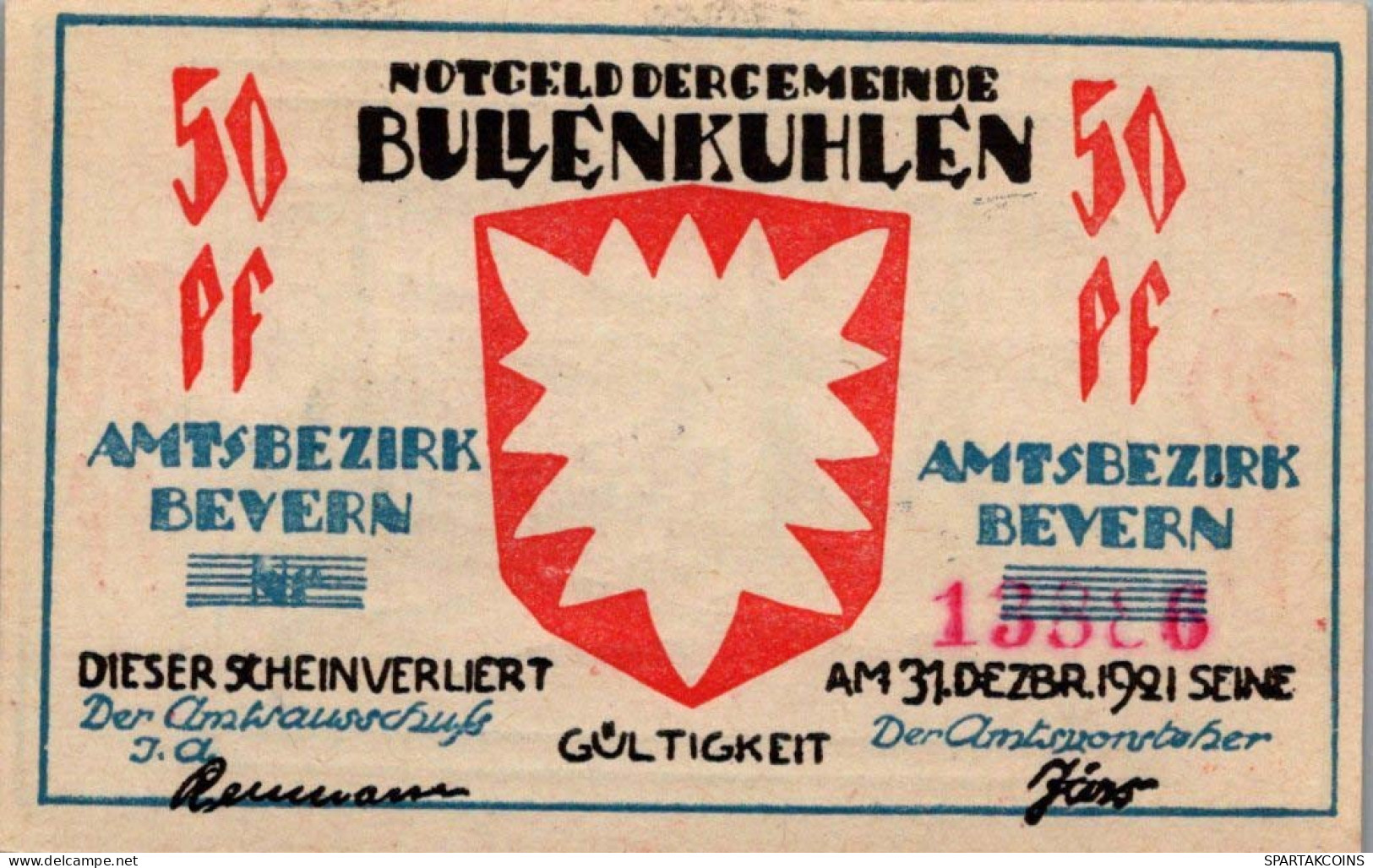 50 PFENNIG 1921 Stadt BULLENKUHLEN Schleswig-Holstein UNC DEUTSCHLAND #PA344 - [11] Lokale Uitgaven