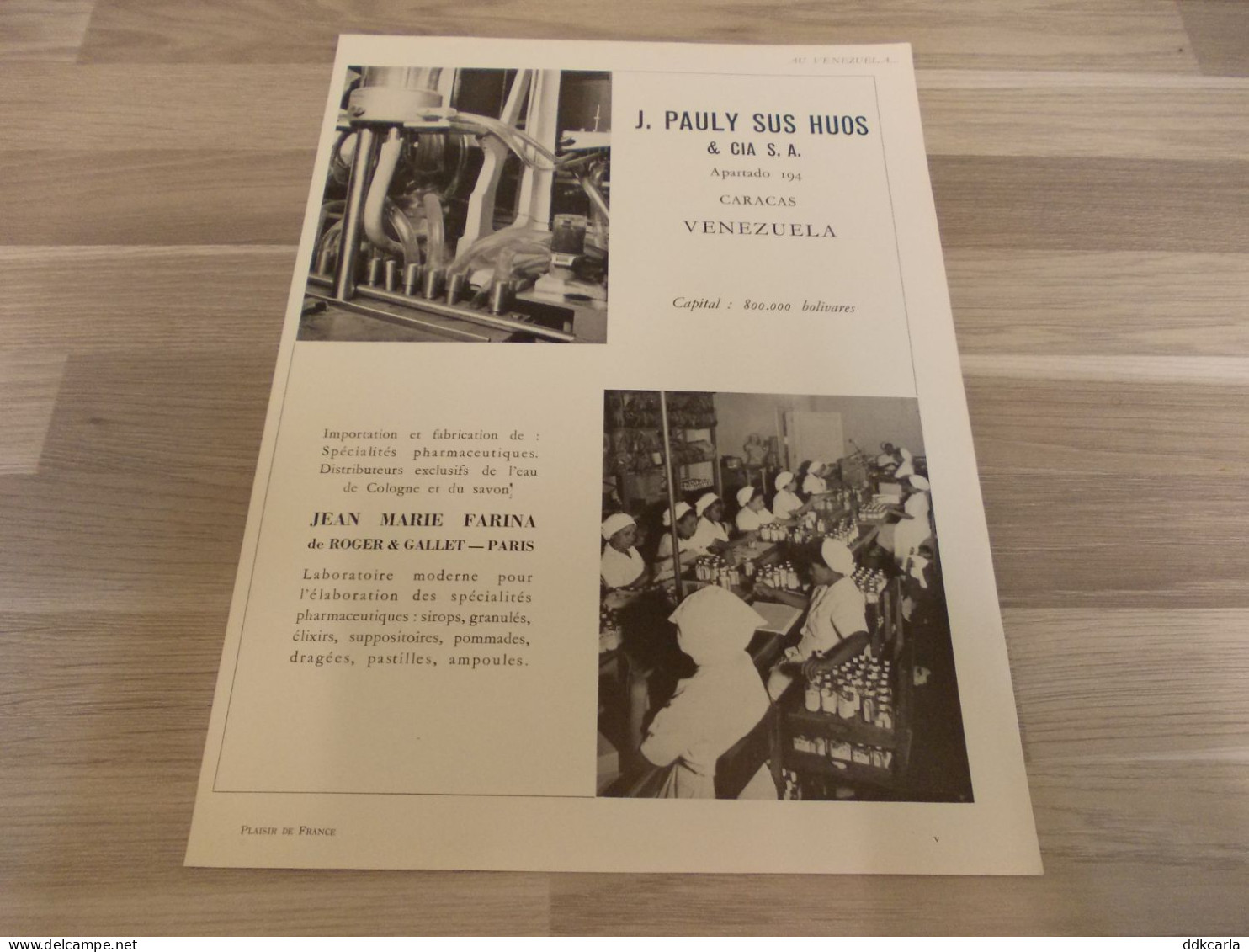 Reclame Advertentie Uit Oud Tijdschrift 1955 - J. Pauly Sus Huos & Cie à Venezuela - Distributeurs De L'eau De Cologne E - Reclame