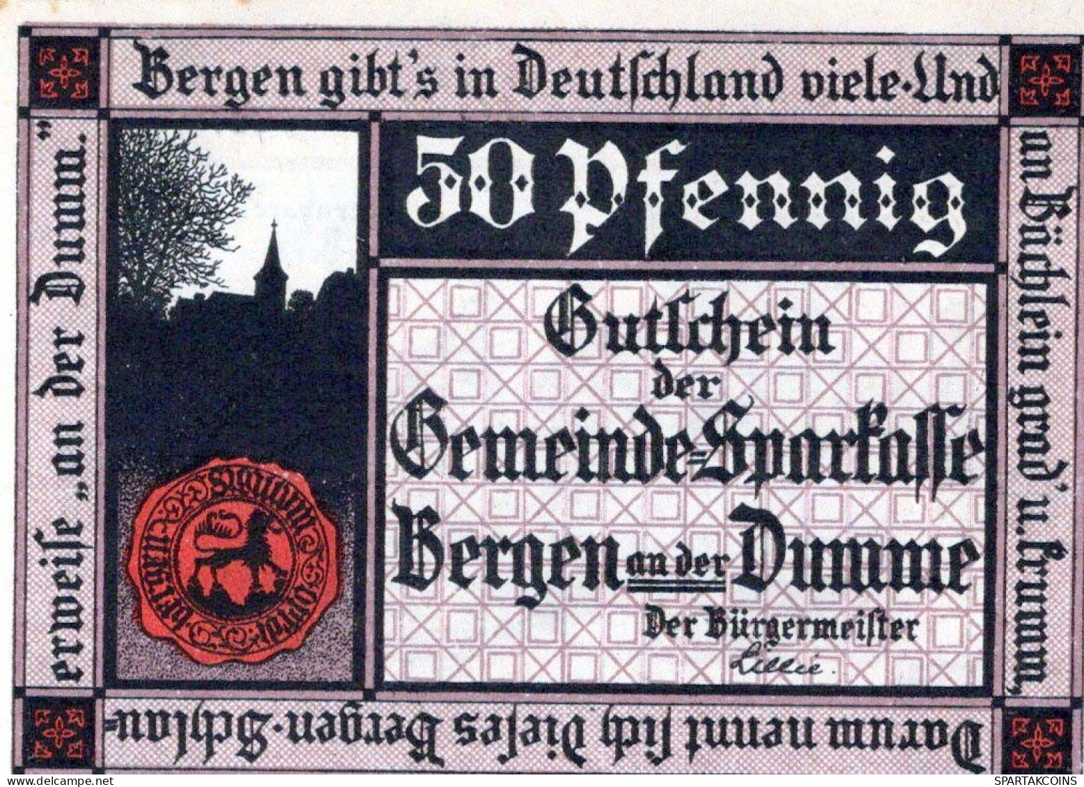 50 PFENNIG 1921 Stadt BERGEN AN DER DUMME Hanover UNC DEUTSCHLAND Notgeld #PA176 - [11] Local Banknote Issues