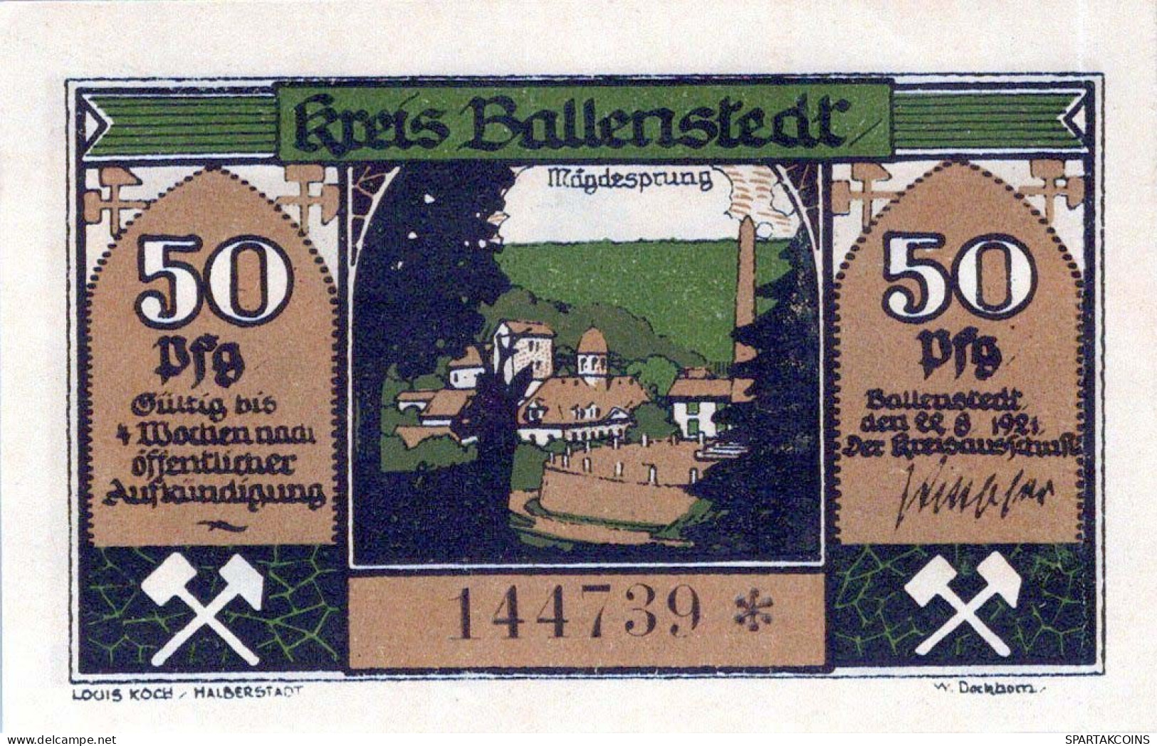 50 PFENNIG 1921 Stadt BALLENSTEDT Anhalt UNC DEUTSCHLAND Notgeld Banknote #PA139 - [11] Lokale Uitgaven
