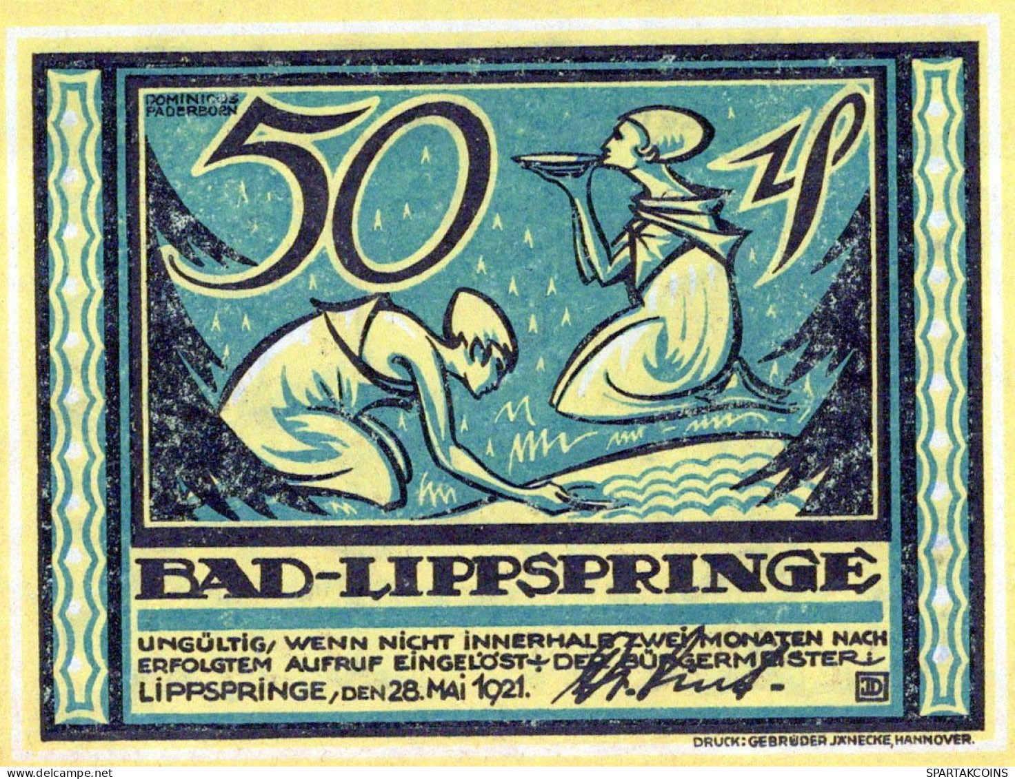 50 PFENNIG 1921 Stadt BAD LIPPSPRINGE Westphalia UNC DEUTSCHLAND Notgeld #PH916 - [11] Local Banknote Issues