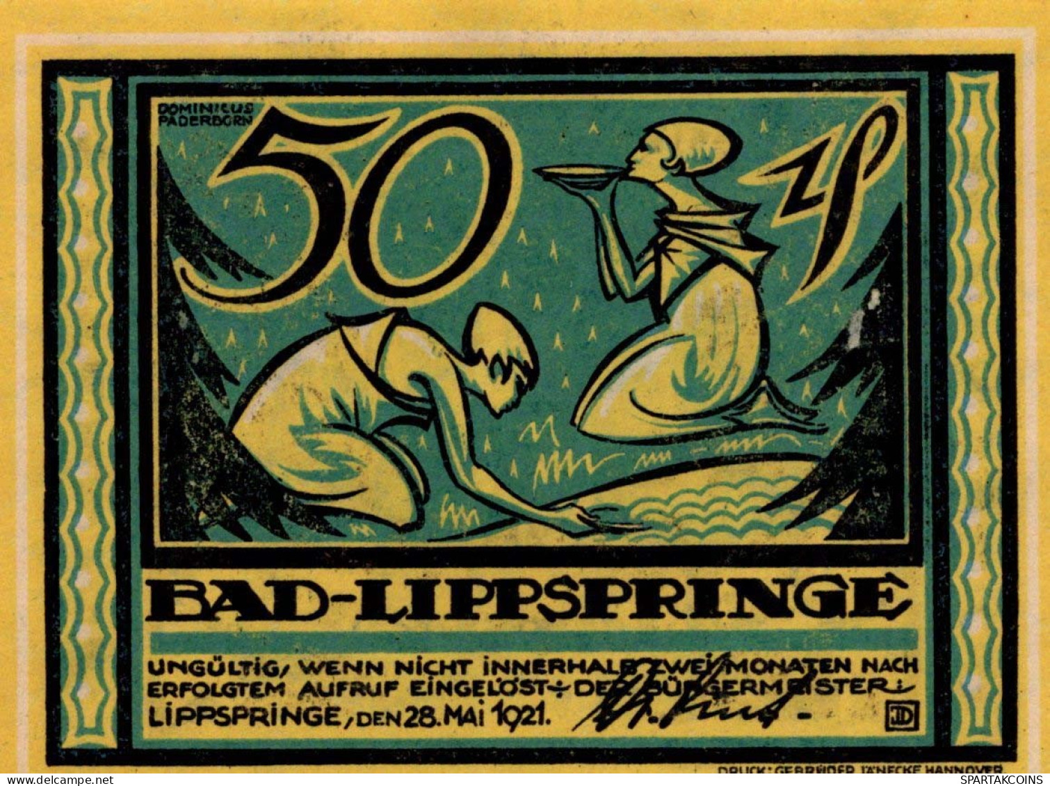 50 PFENNIG 1921 Stadt BAD LIPPSPRINGE Westphalia UNC DEUTSCHLAND Notgeld #PI646 - Lokale Ausgaben